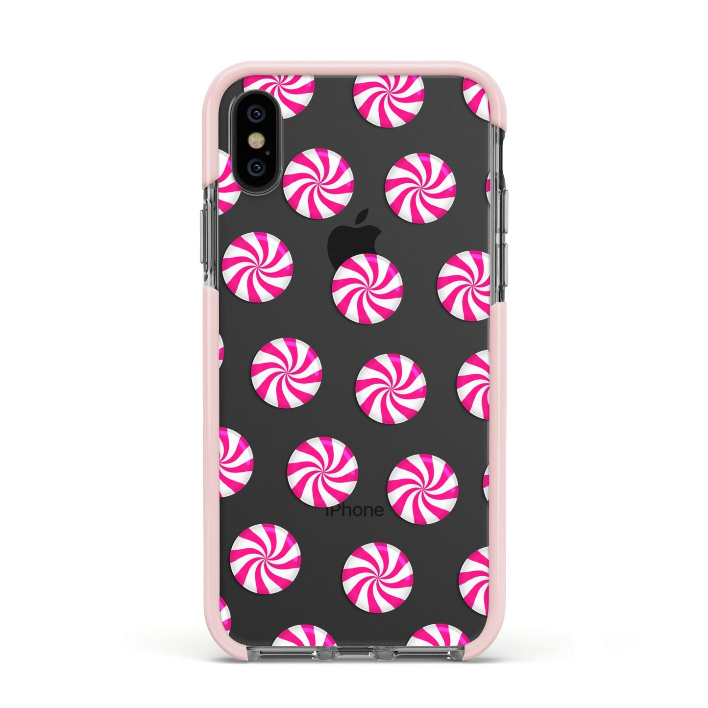 Christmas Candy Apple iPhone Xs Impact Case Pink Edge on Black Phone