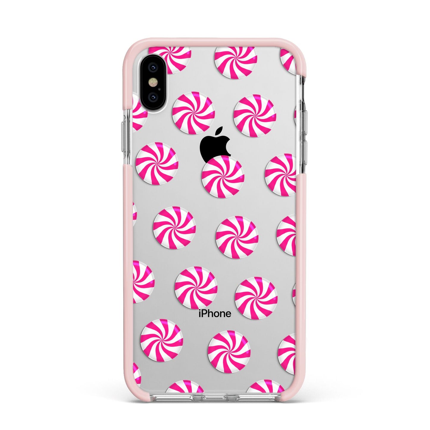 Christmas Candy Apple iPhone Xs Max Impact Case Pink Edge on Silver Phone