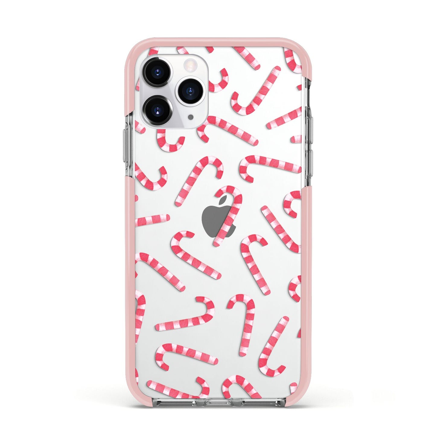 Christmas Candy Cane Apple iPhone 11 Pro in Silver with Pink Impact Case