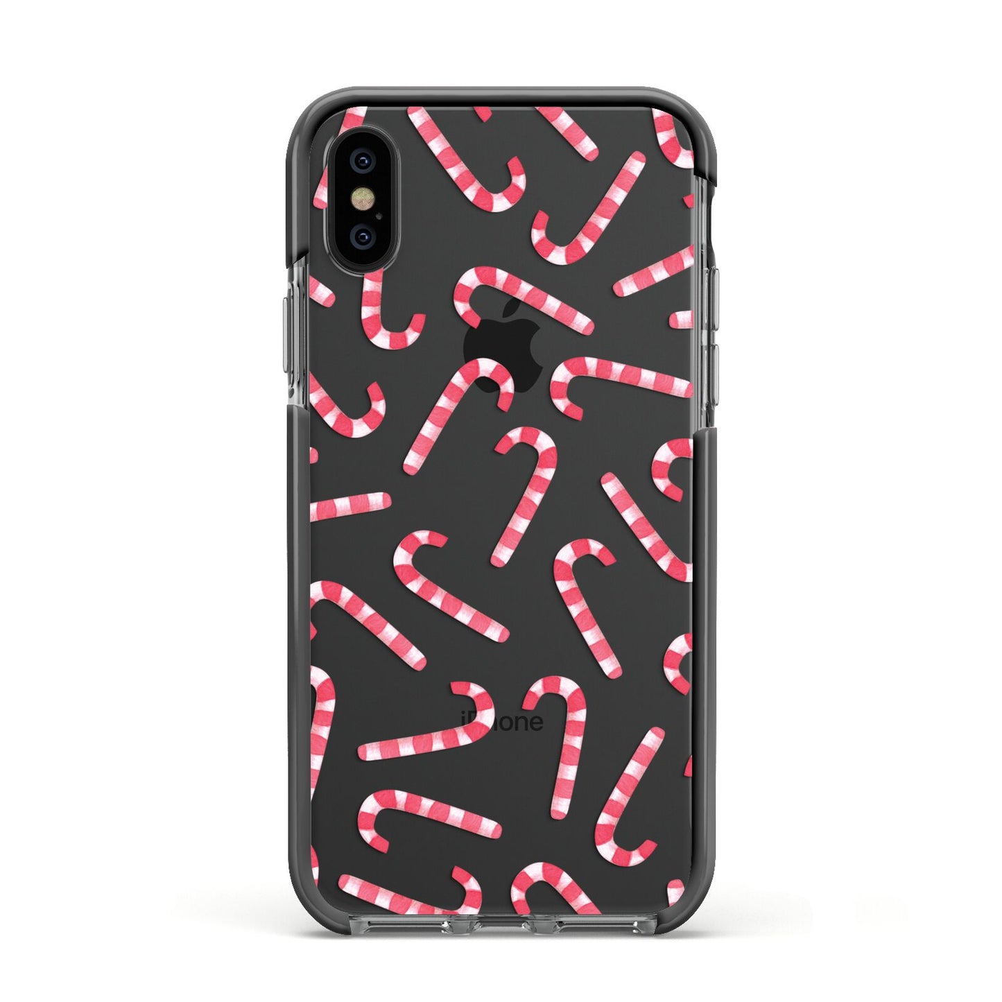 Christmas Candy Cane Apple iPhone Xs Impact Case Black Edge on Black Phone