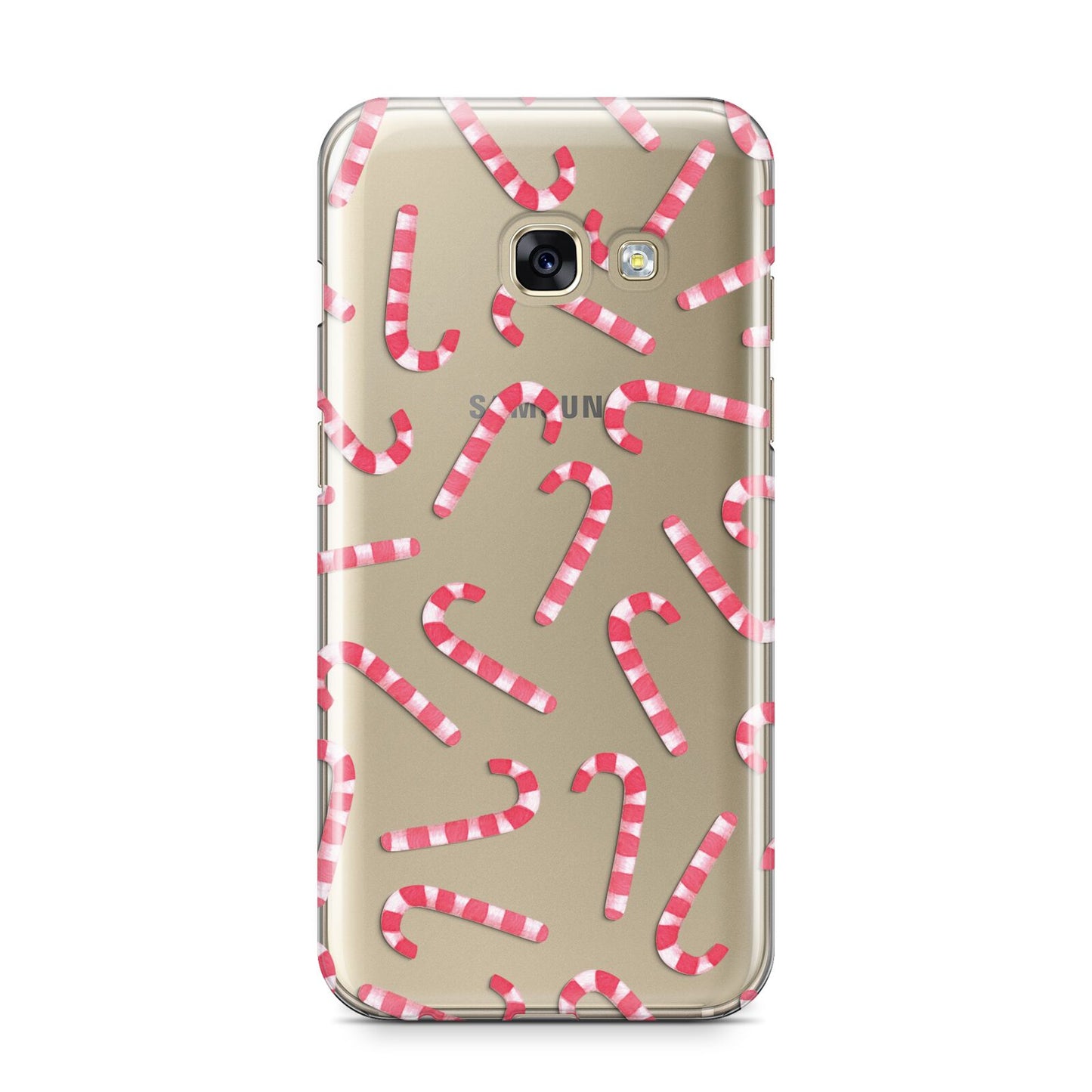 Christmas Candy Cane Samsung Galaxy A3 2017 Case on gold phone