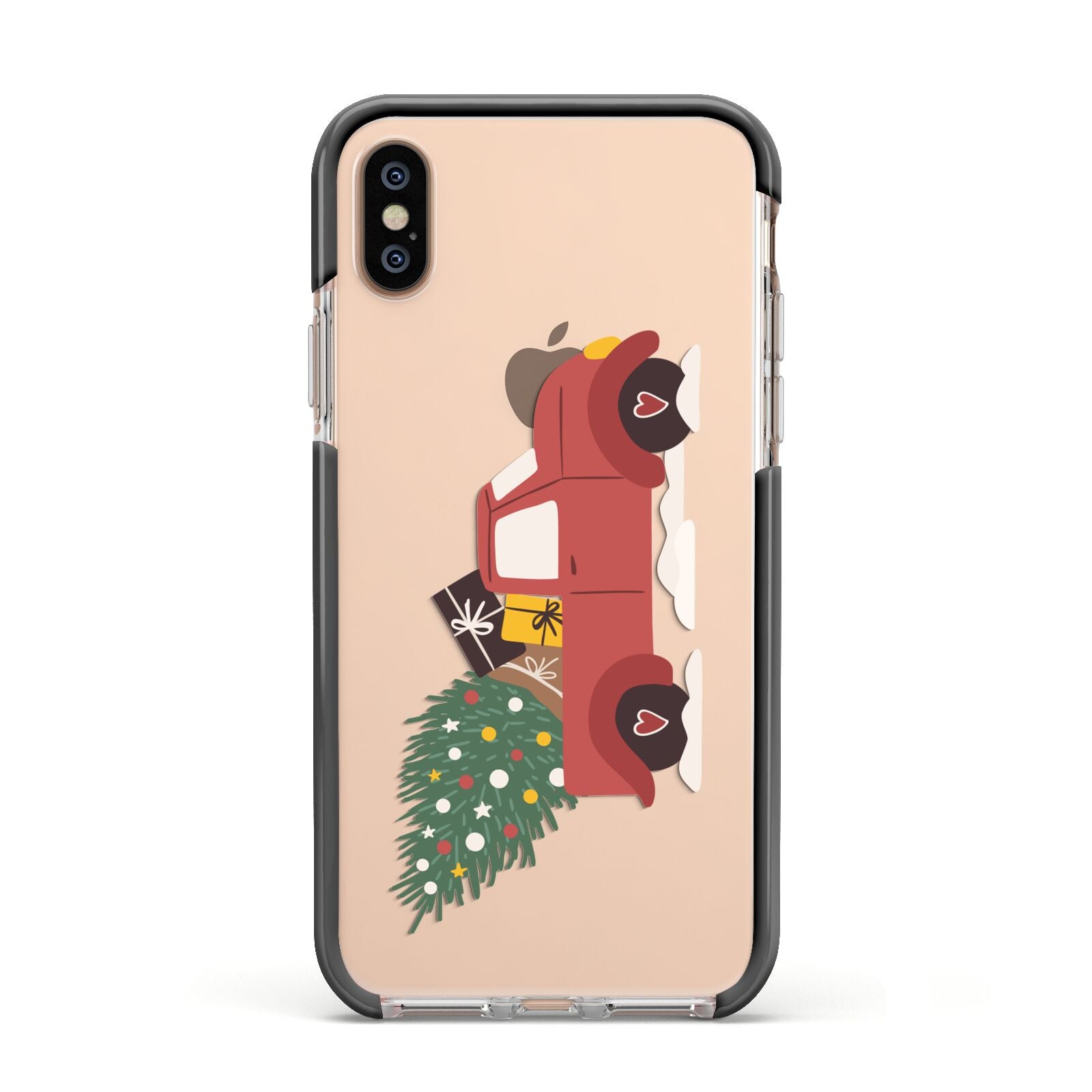 Christmas Car Apple iPhone Xs Impact Case Black Edge on Gold Phone