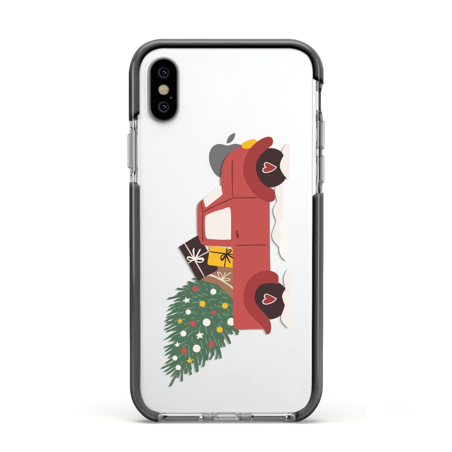 Christmas Car Apple iPhone Xs Impact Case Black Edge on Silver Phone