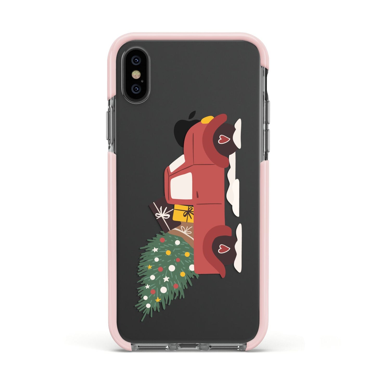 Christmas Car Apple iPhone Xs Impact Case Pink Edge on Black Phone