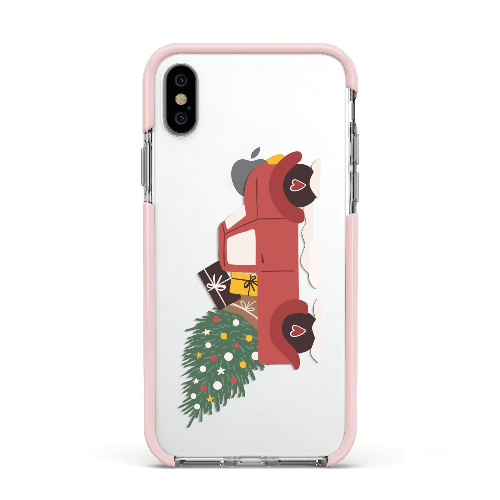 Christmas Car Apple iPhone Xs Impact Case Pink Edge on Silver Phone