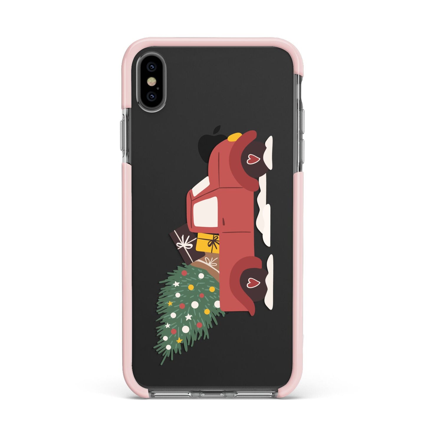 Christmas Car Apple iPhone Xs Max Impact Case Pink Edge on Black Phone