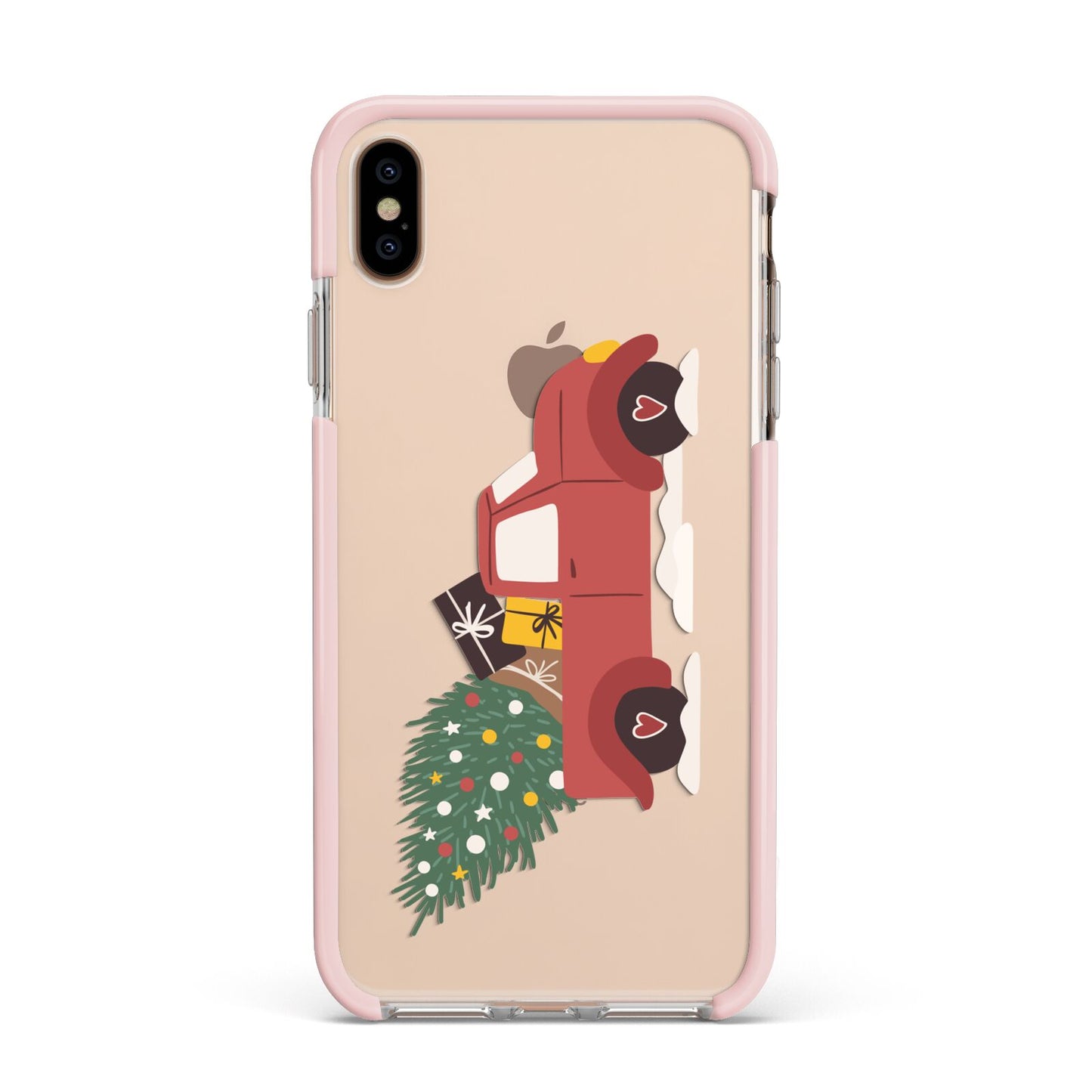 Christmas Car Apple iPhone Xs Max Impact Case Pink Edge on Gold Phone