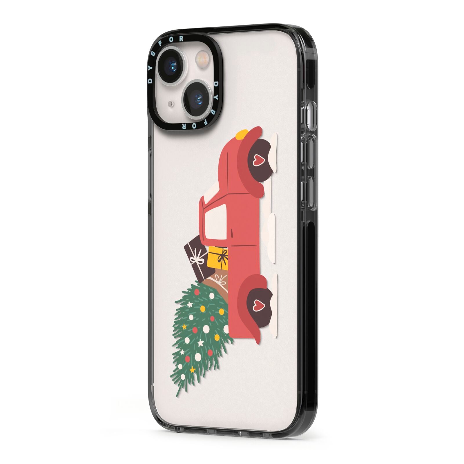 Christmas Car iPhone 13 Black Impact Case Side Angle on Silver phone