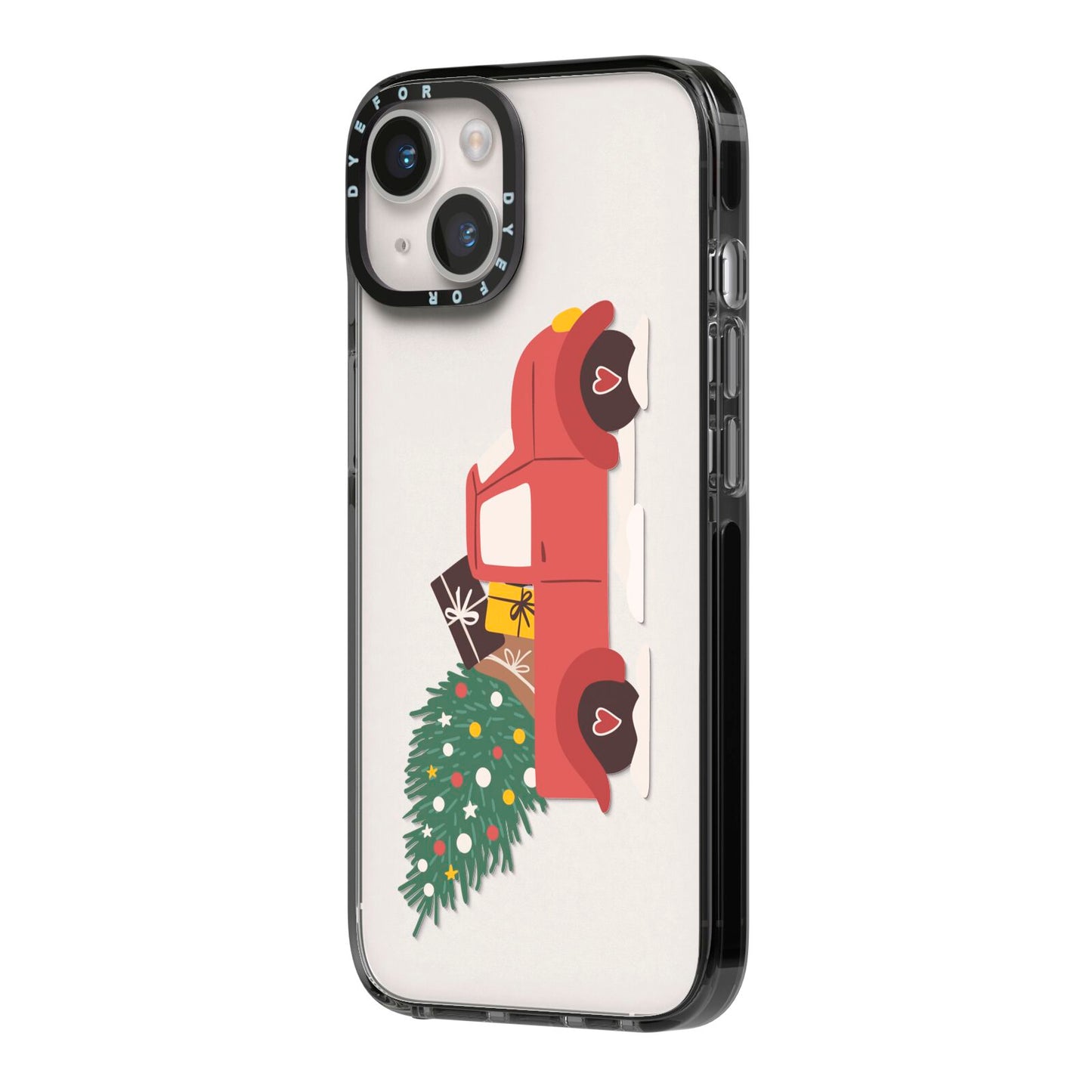 Christmas Car iPhone 14 Black Impact Case Side Angle on Silver phone