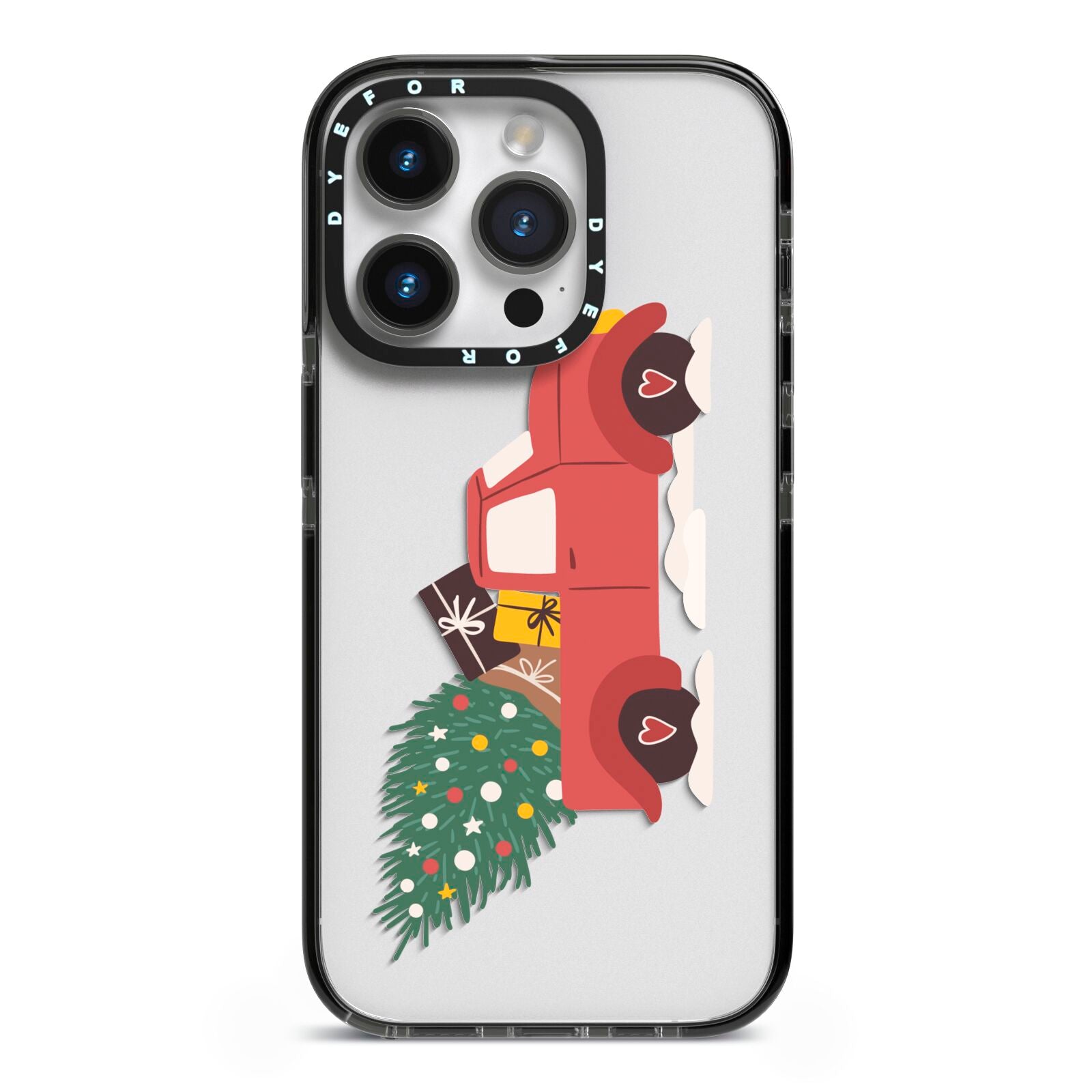 Christmas Car iPhone 14 Pro Black Impact Case on Silver phone