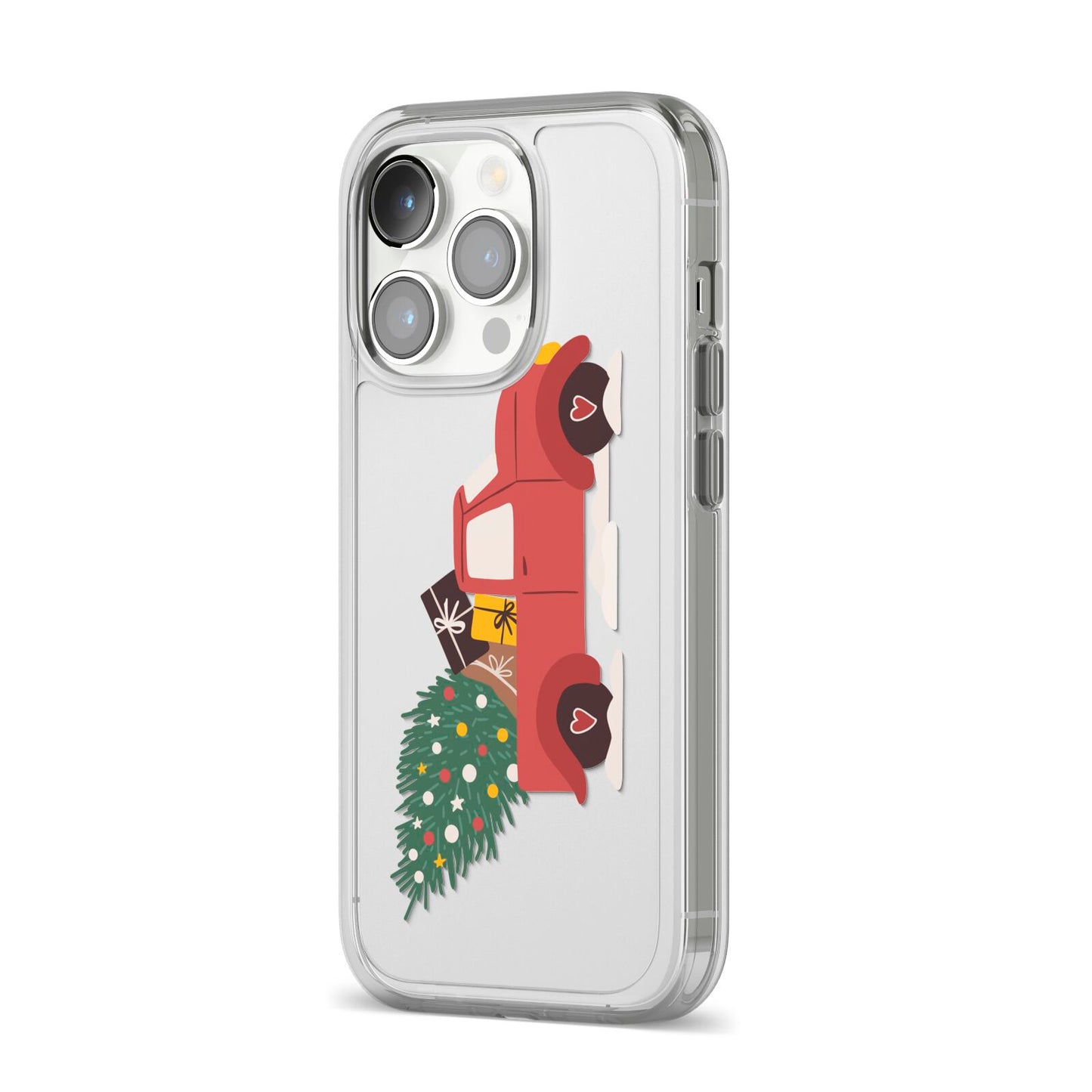 Christmas Car iPhone 14 Pro Clear Tough Case Silver Angled Image