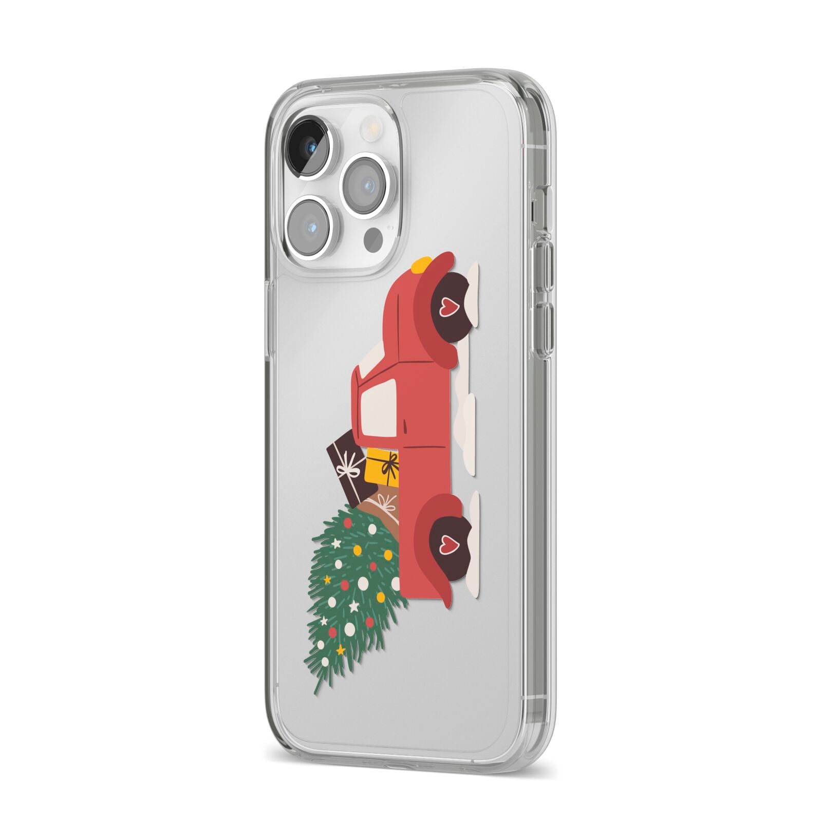 Christmas Car iPhone 14 Pro Max Clear Tough Case Silver Angled Image