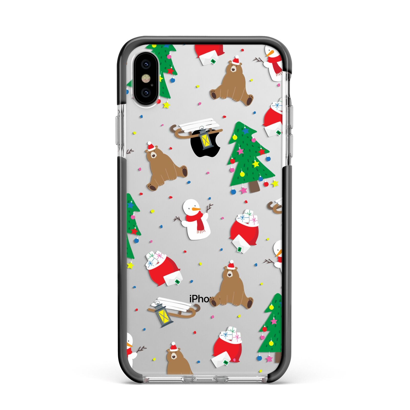 Christmas Clear Apple iPhone Xs Max Impact Case Black Edge on Silver Phone