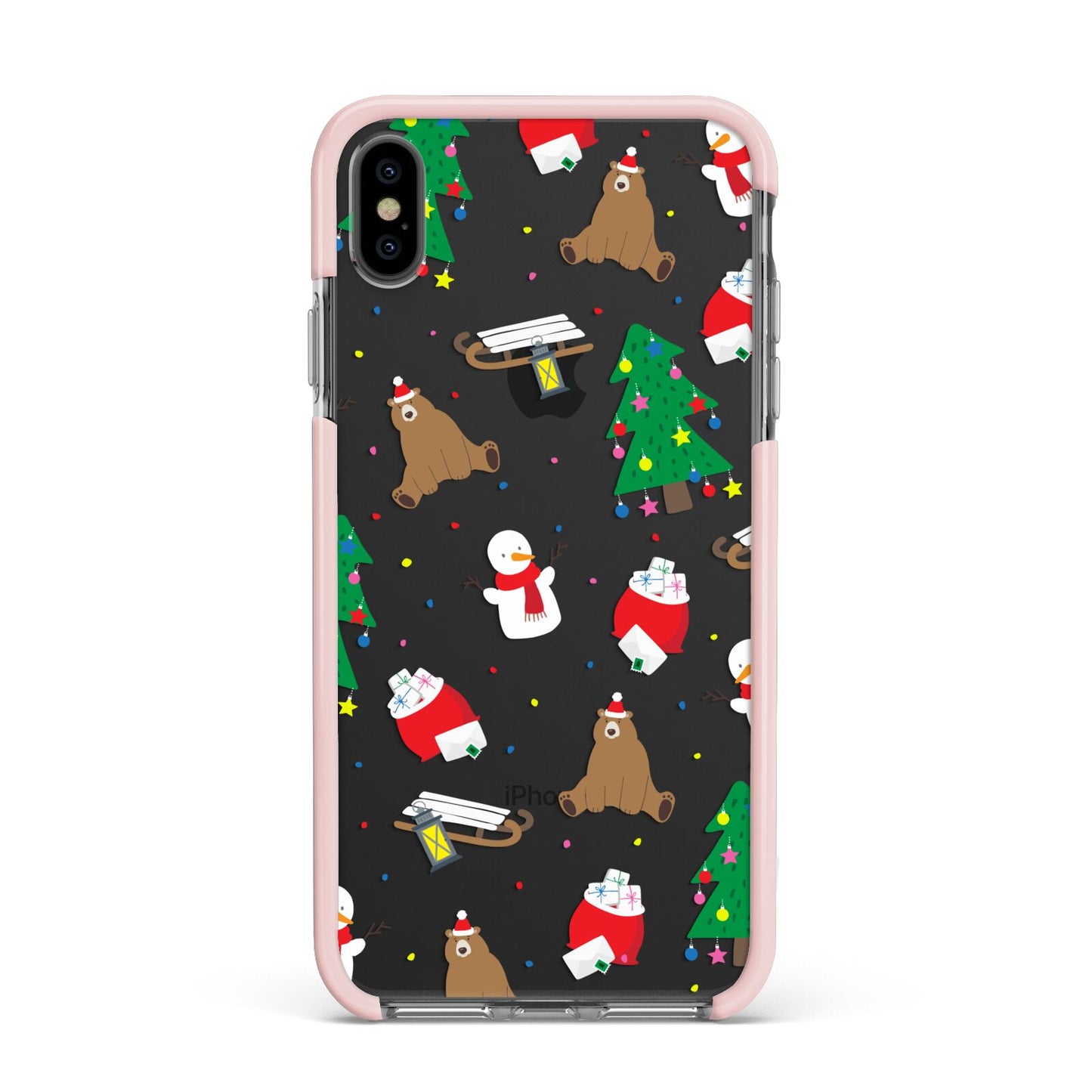 Christmas Clear Apple iPhone Xs Max Impact Case Pink Edge on Black Phone