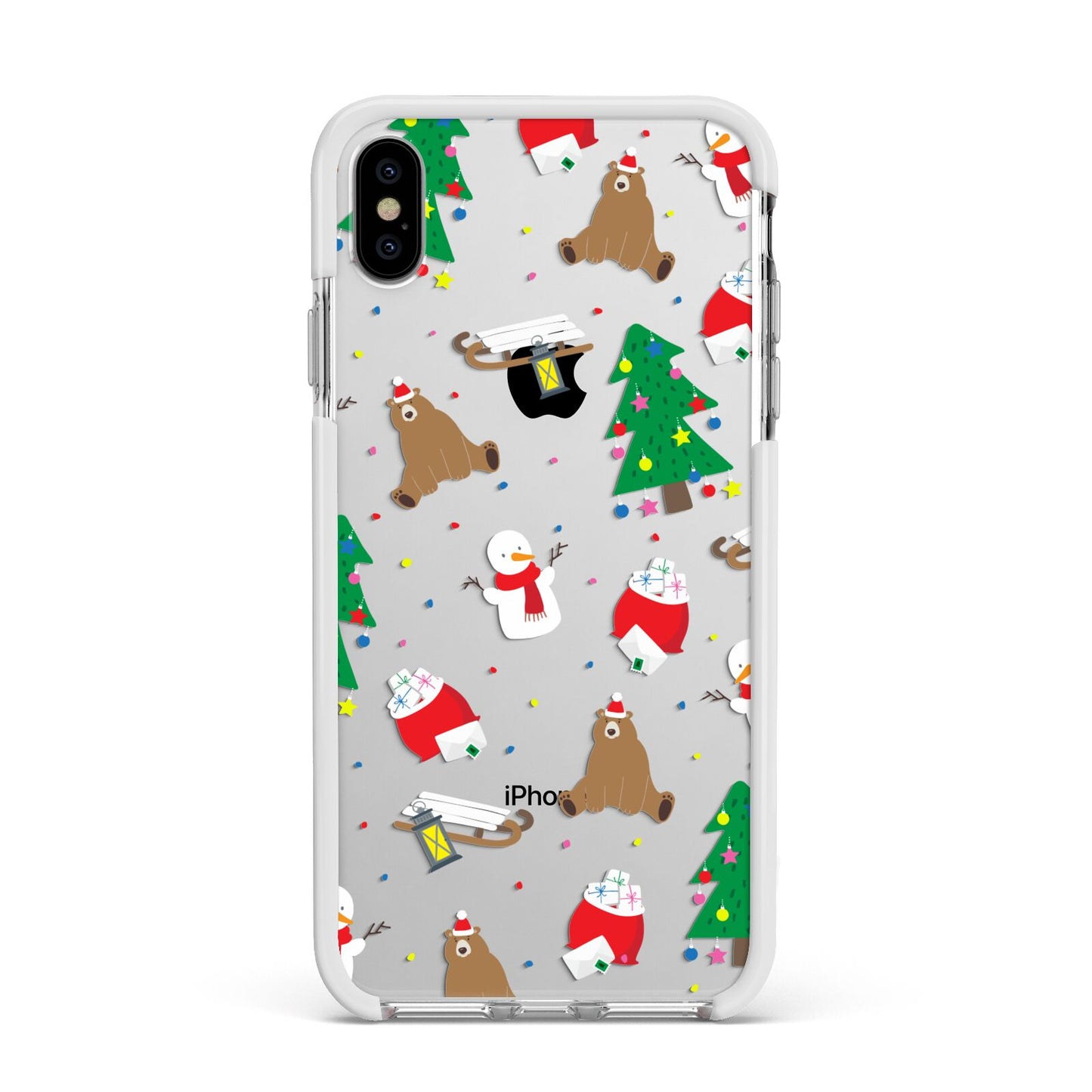 Christmas Clear Apple iPhone Xs Max Impact Case White Edge on Silver Phone