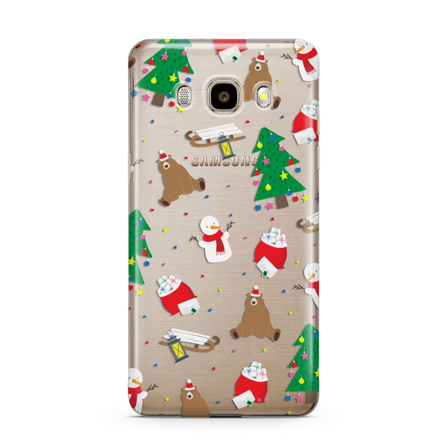 Christmas Clear Samsung Galaxy J7 2016 Case on gold phone
