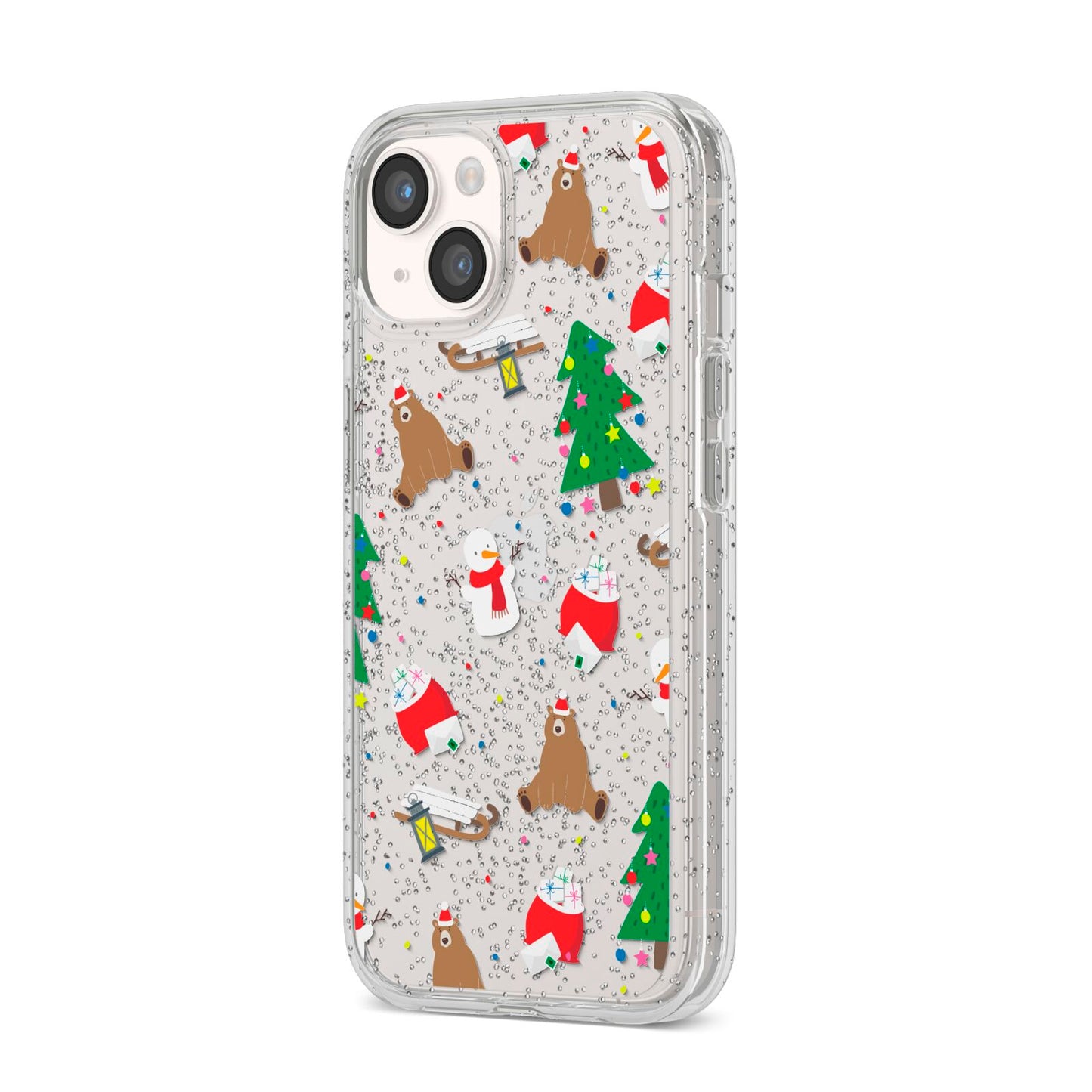 Christmas Clear iPhone 14 Glitter Tough Case Starlight Angled Image