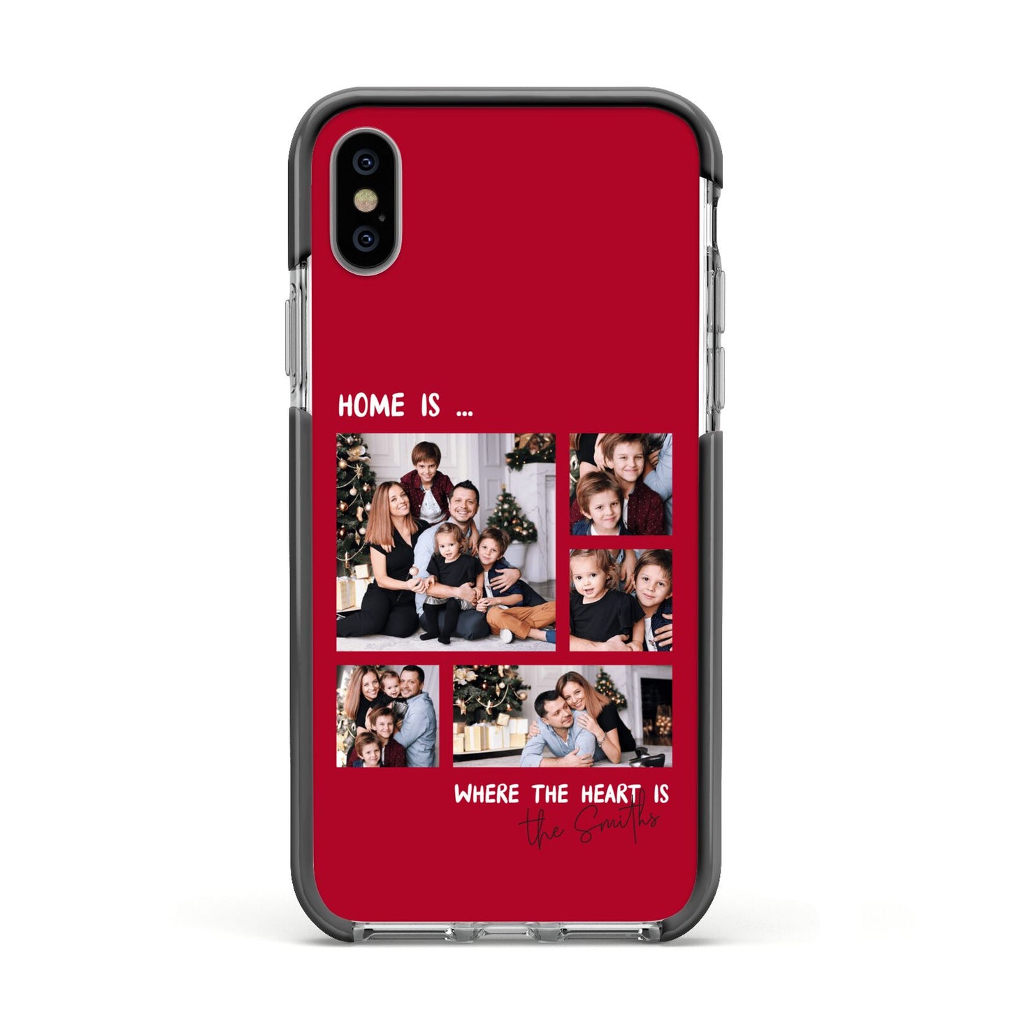 Christmas Family Photo Personalised Apple iPhone Xs Impact Case Black Edge on Silver Phone