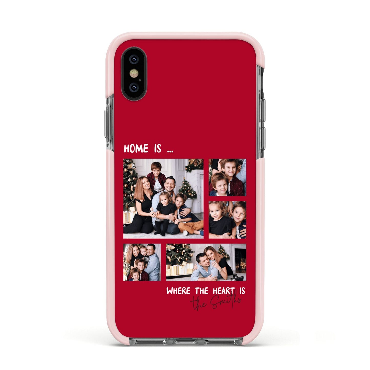 Christmas Family Photo Personalised Apple iPhone Xs Impact Case Pink Edge on Black Phone