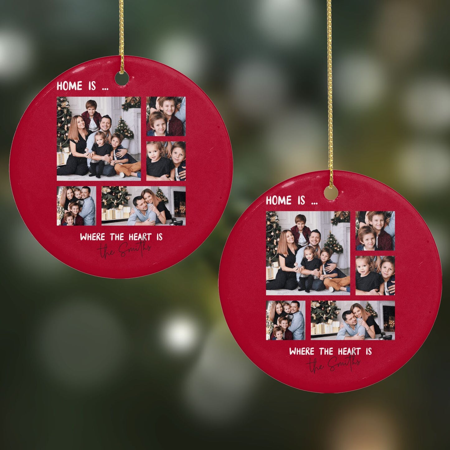 Christmas Family Photo Personalised Round Decoration on Christmas Background