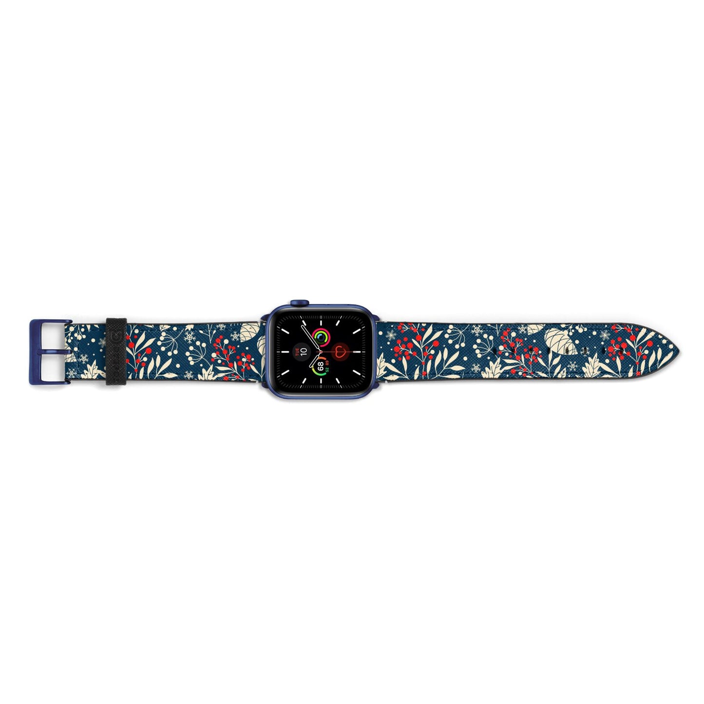 Christmas Floral Apple Watch Strap Landscape Image Blue Hardware