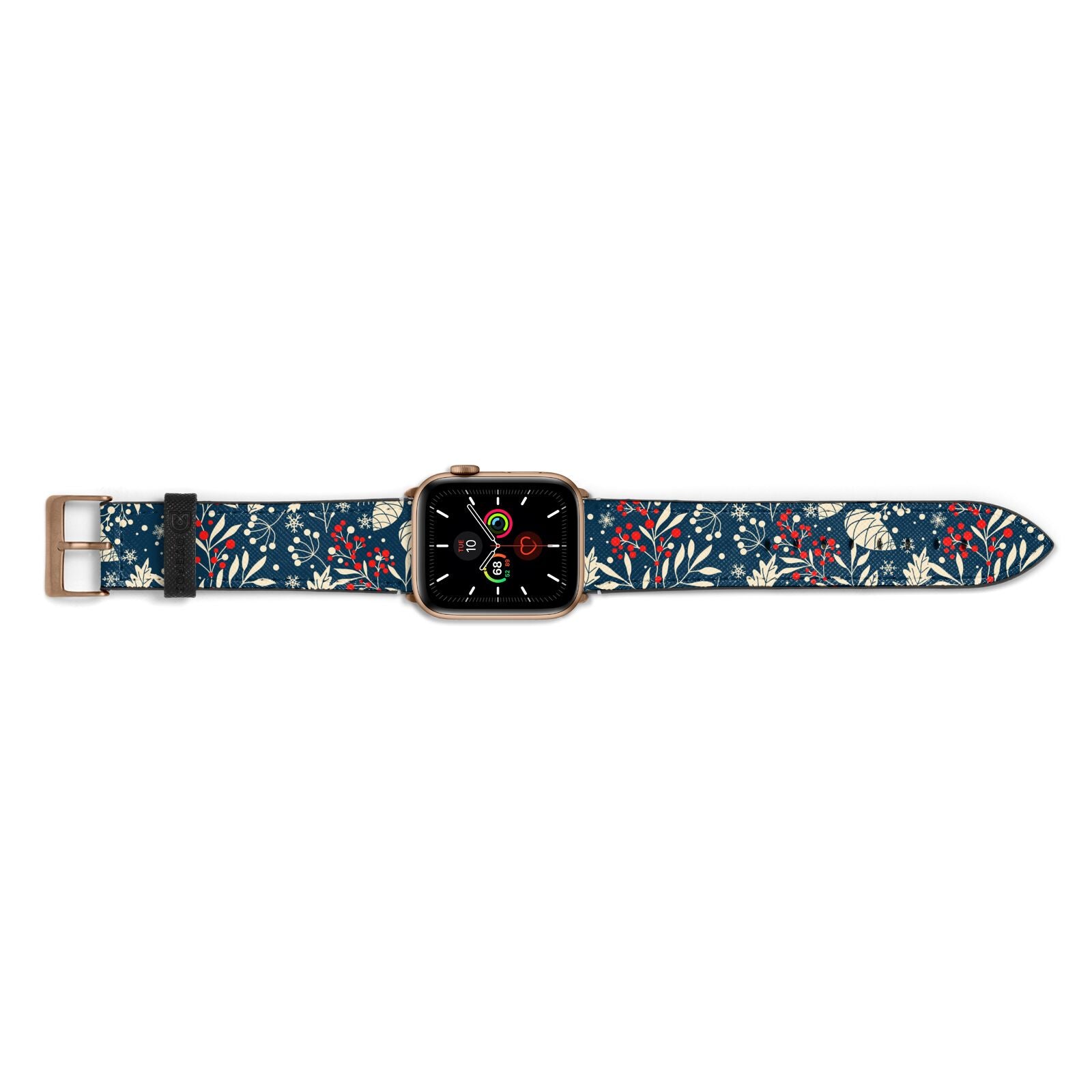 Christmas Floral Apple Watch Strap Landscape Image Gold Hardware