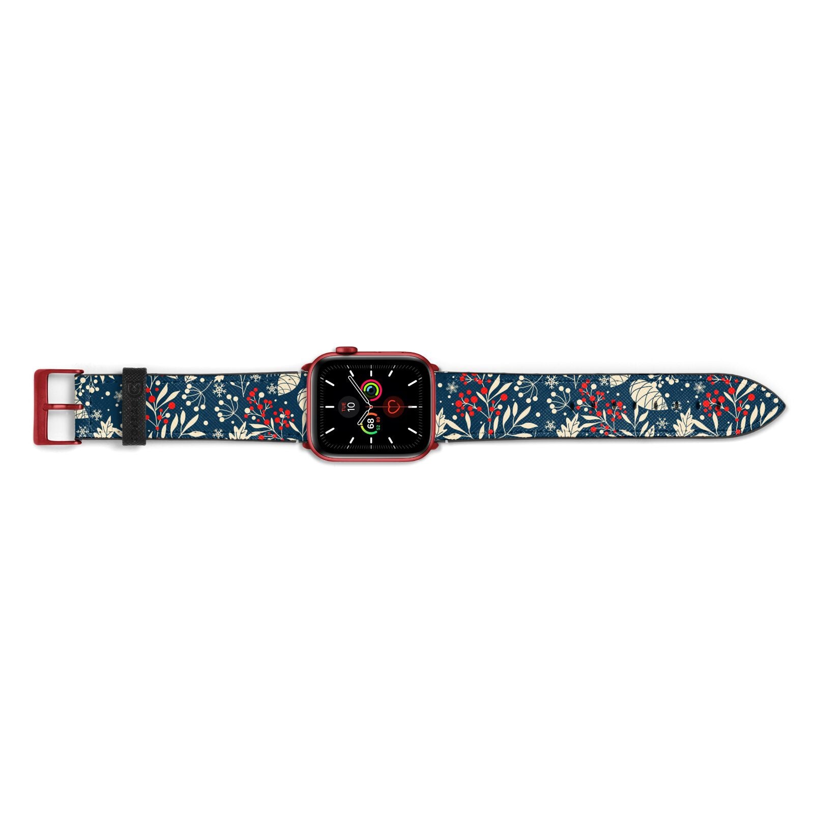 Christmas Floral Apple Watch Strap Landscape Image Red Hardware