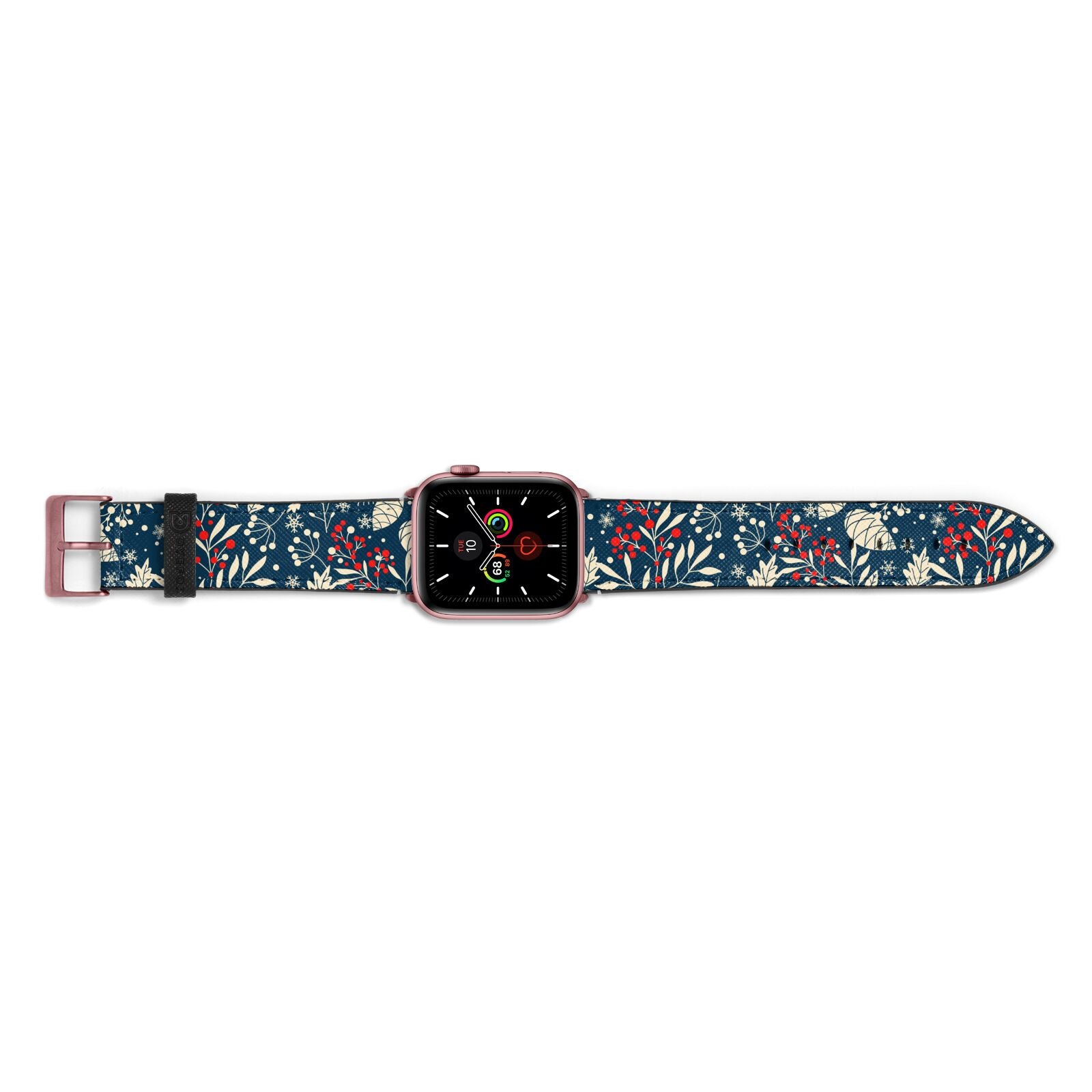 Christmas Floral Apple Watch Strap Landscape Image Rose Gold Hardware