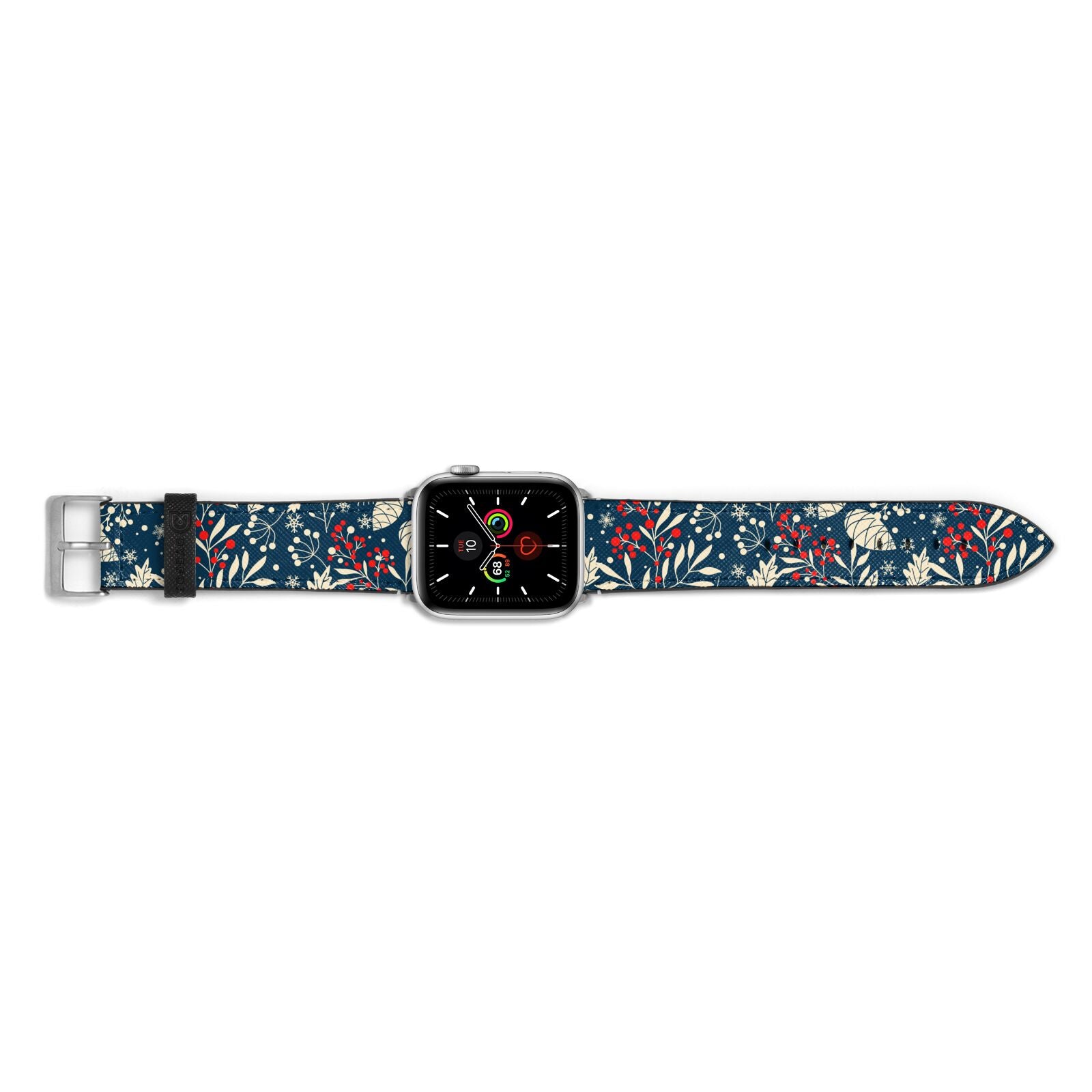 Christmas Floral Apple Watch Strap Landscape Image Silver Hardware