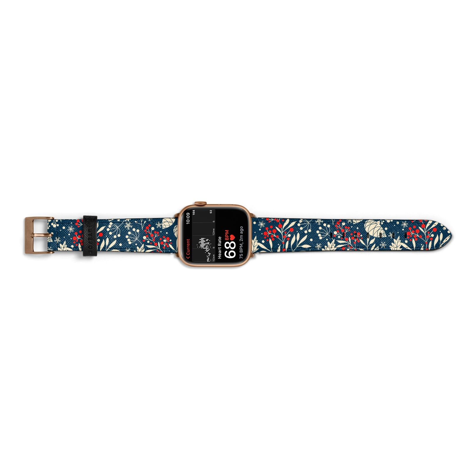 Christmas Floral Apple Watch Strap Size 38mm Landscape Image Gold Hardware