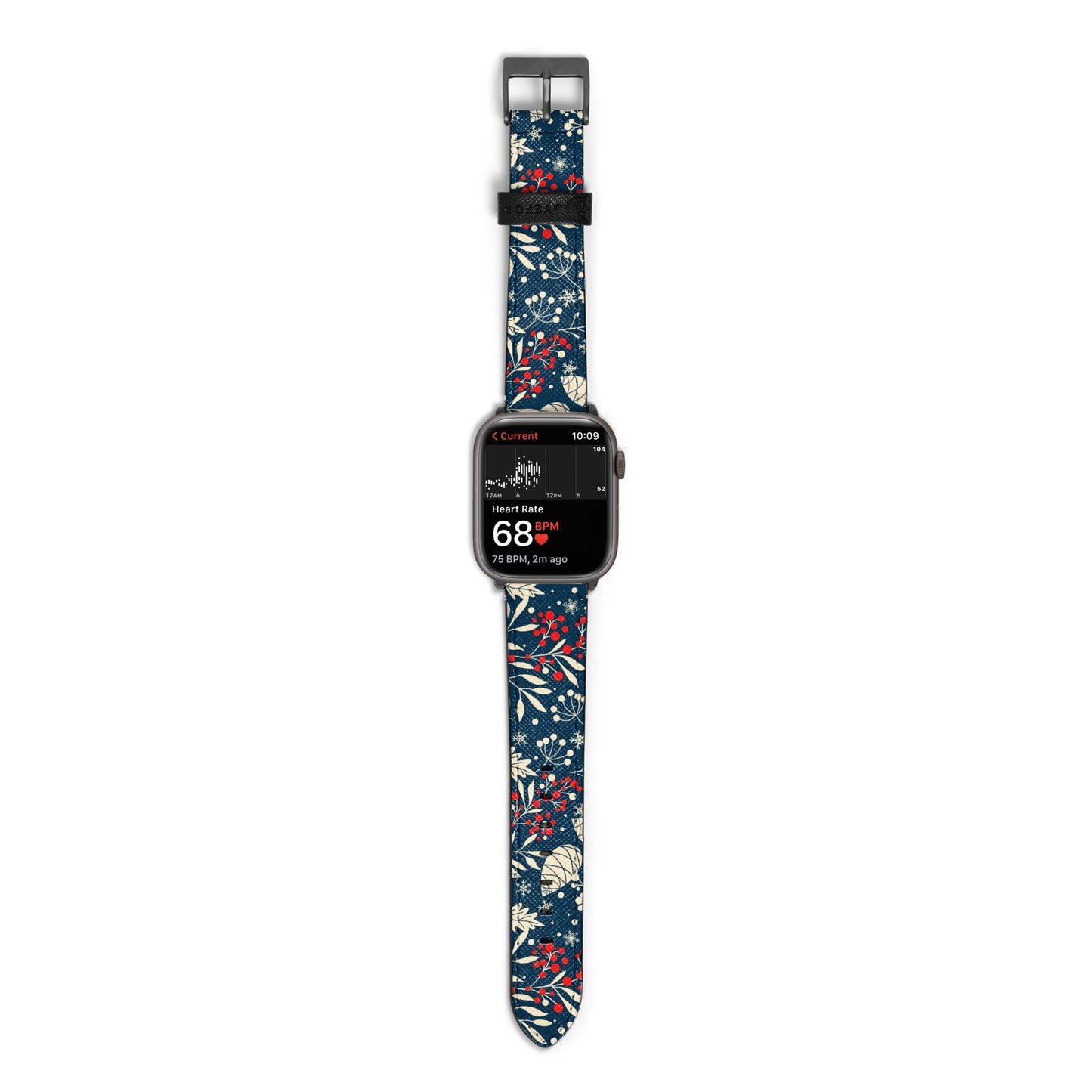 Christmas Floral Apple Watch Strap Size 38mm with Space Grey Hardware