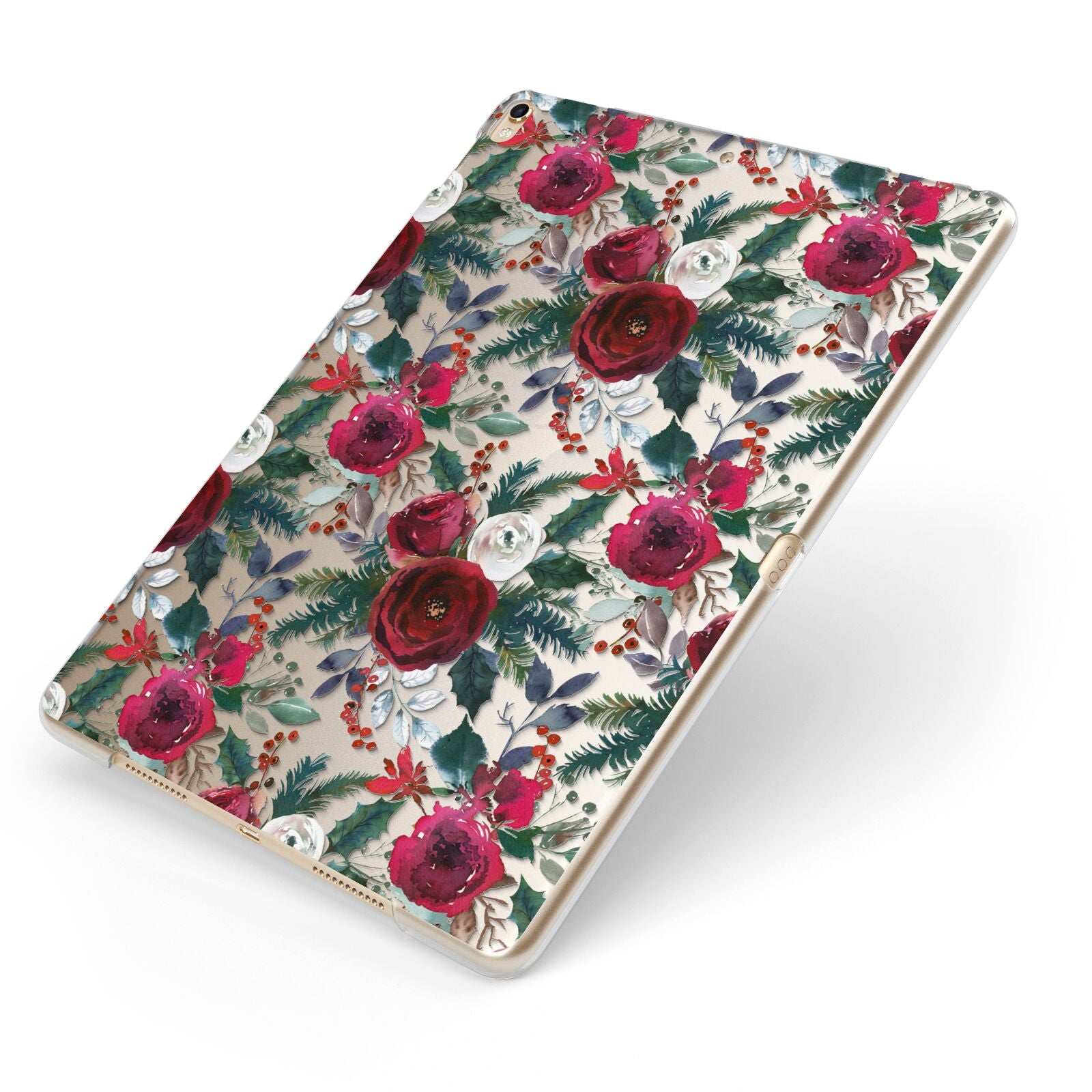 Christmas Floral Pattern Apple iPad Case on Gold iPad Side View