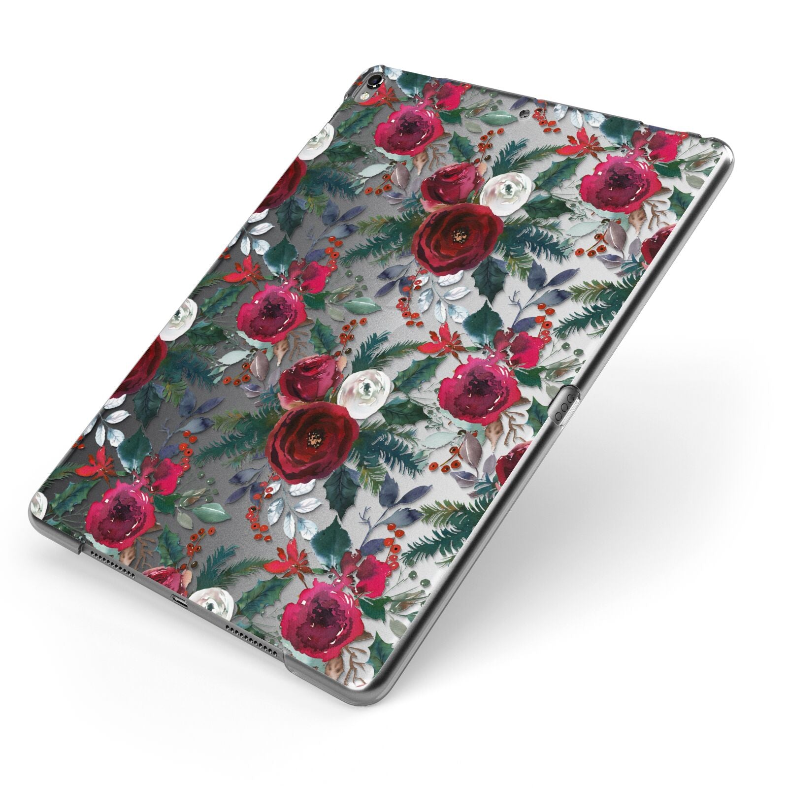 Christmas Floral Pattern Apple iPad Case on Grey iPad Side View