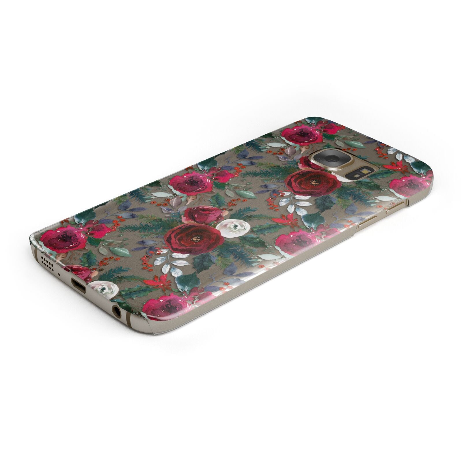 Christmas Floral Pattern Protective Samsung Galaxy Case Angled Image