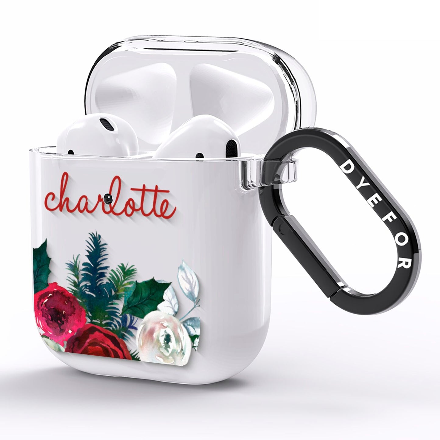 Christmas Flowers Personalised AirPods Clear Case Side Image