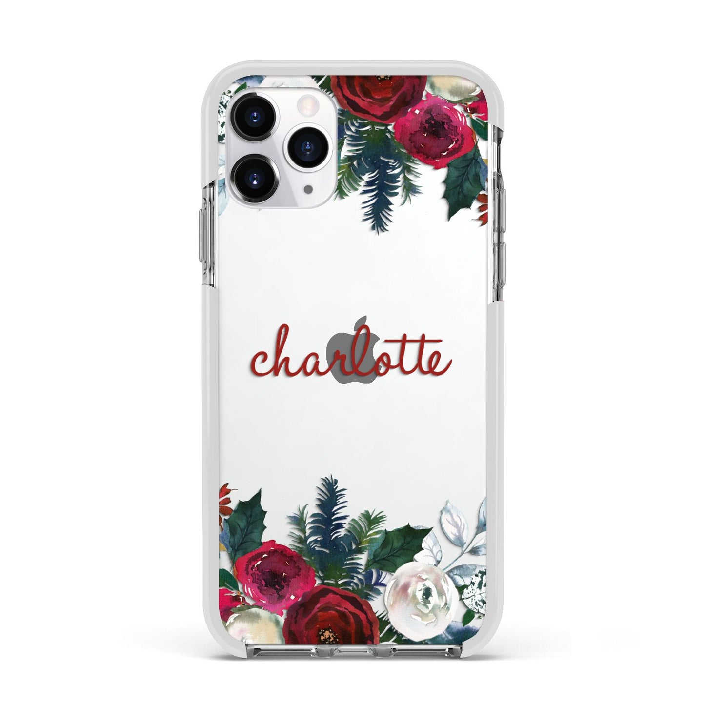 Christmas Flowers Personalised Apple iPhone 11 Pro in Silver with White Impact Case