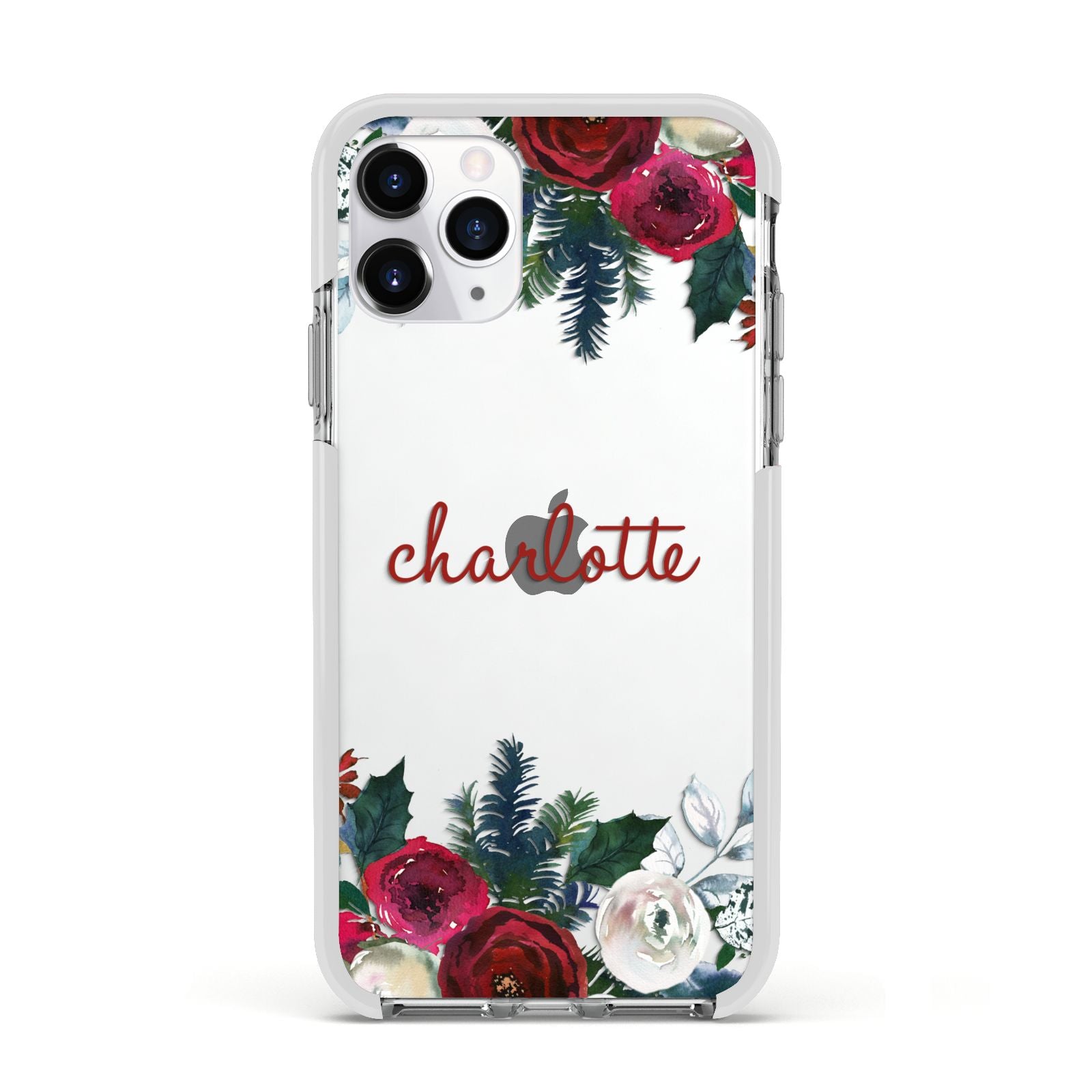 Christmas Flowers Personalised Apple iPhone 11 Pro in Silver with White Impact Case