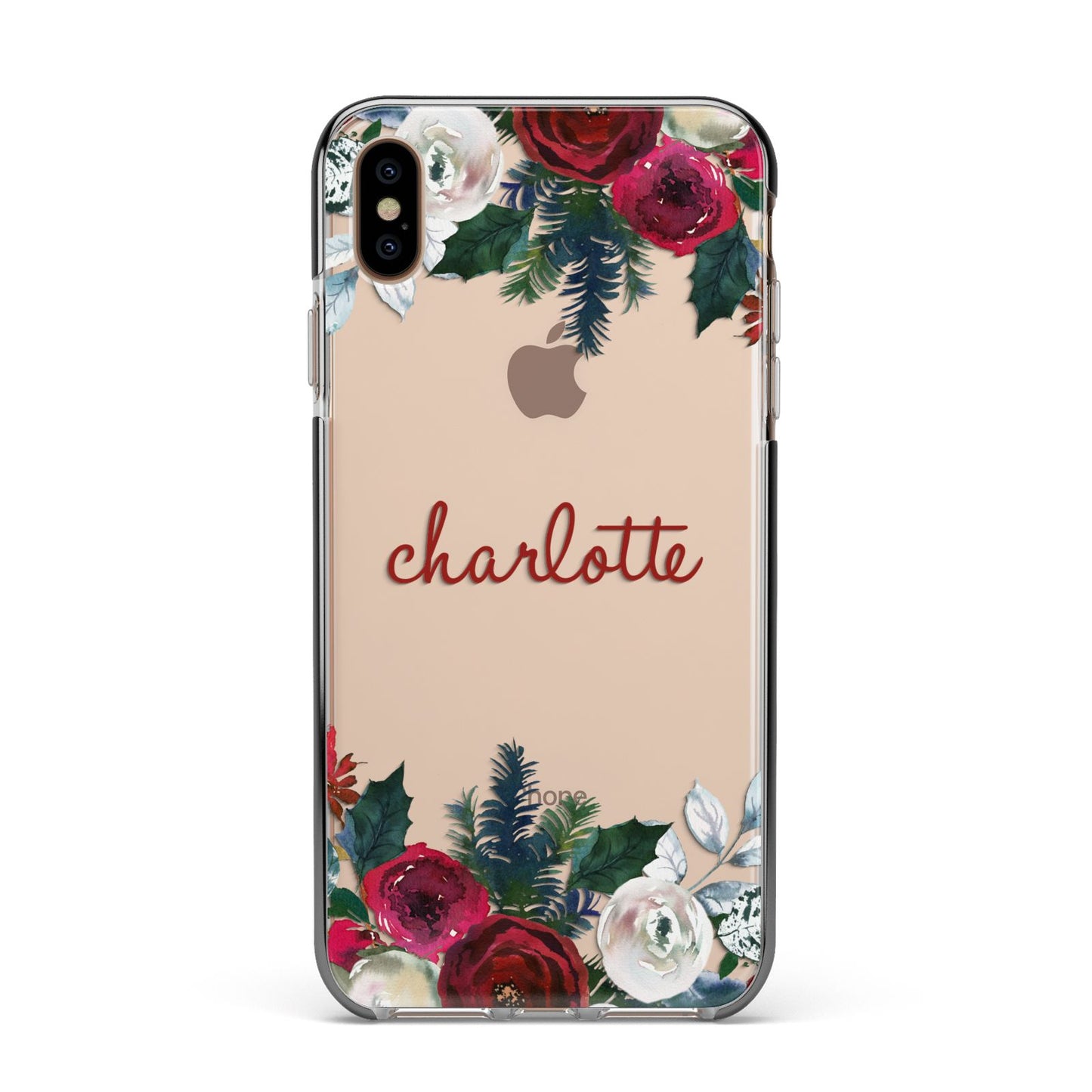 Christmas Flowers Personalised Apple iPhone Xs Max Impact Case Black Edge on Gold Phone