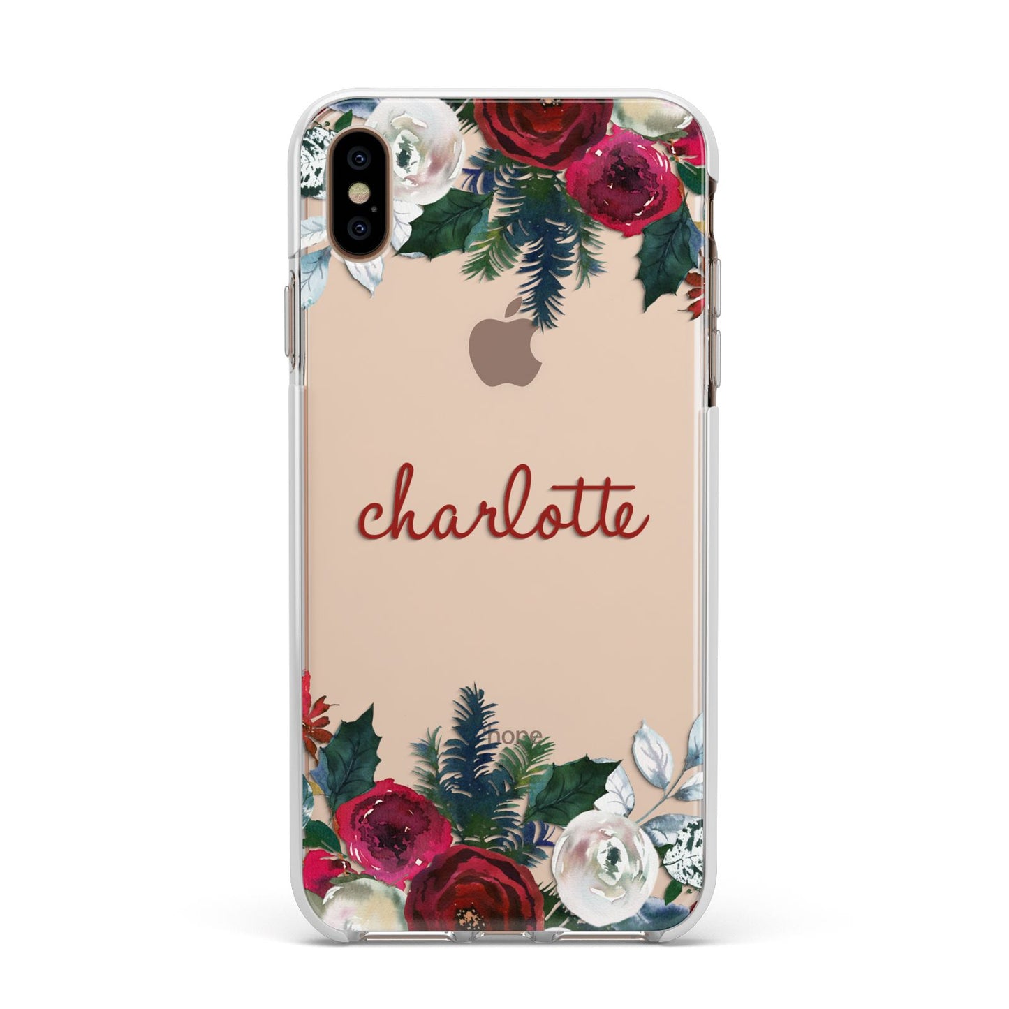 Christmas Flowers Personalised Apple iPhone Xs Max Impact Case White Edge on Gold Phone