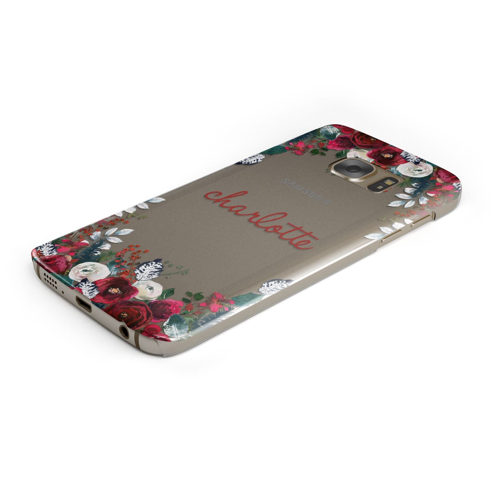 Christmas Flowers Personalised Protective Samsung Galaxy Case Angled Image