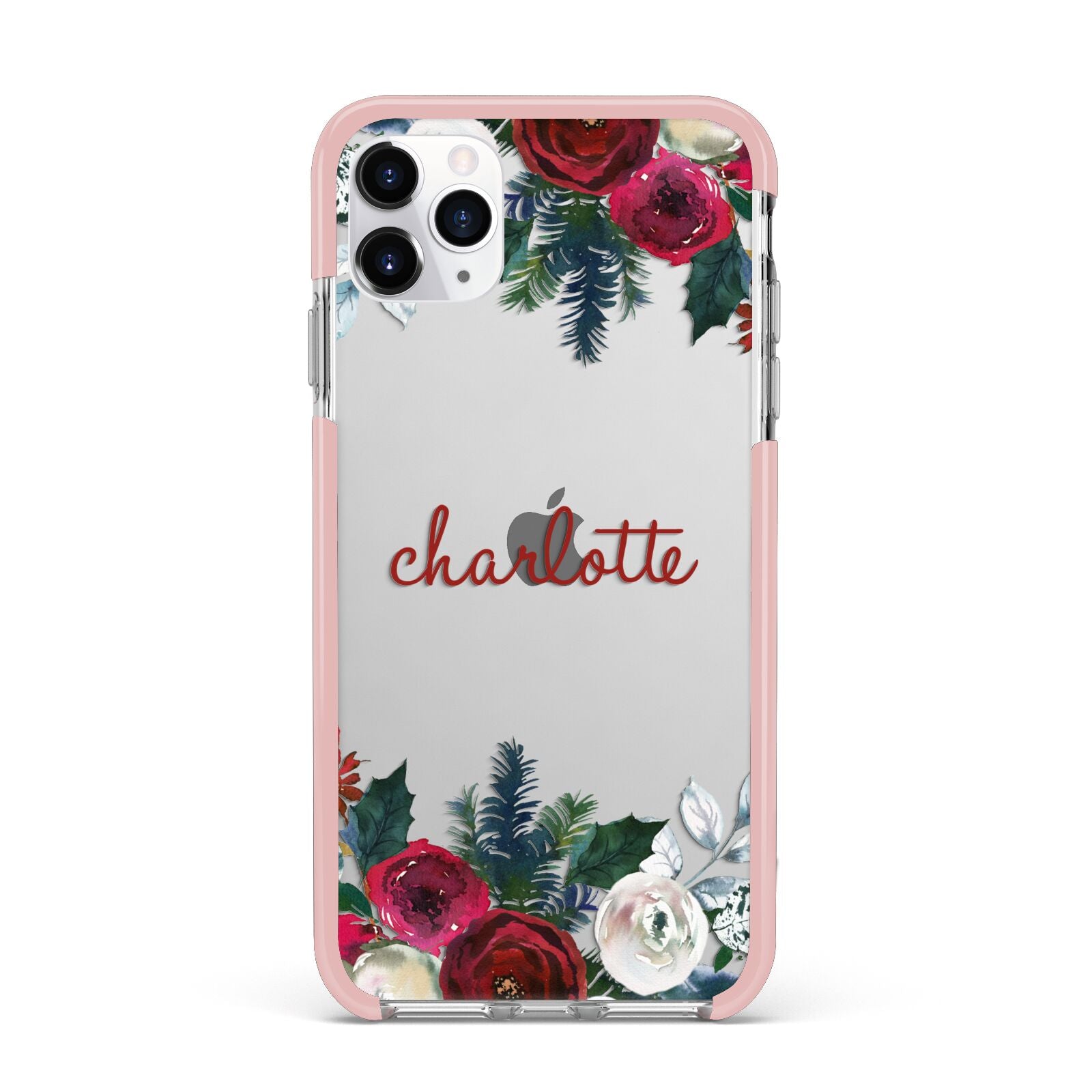 Christmas Flowers Personalised iPhone 11 Pro Max Impact Pink Edge Case
