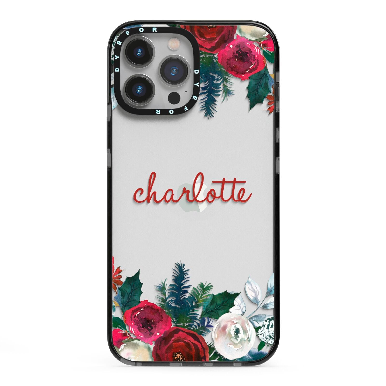 Christmas Flowers Personalised iPhone 13 Pro Max Black Impact Case on Silver phone