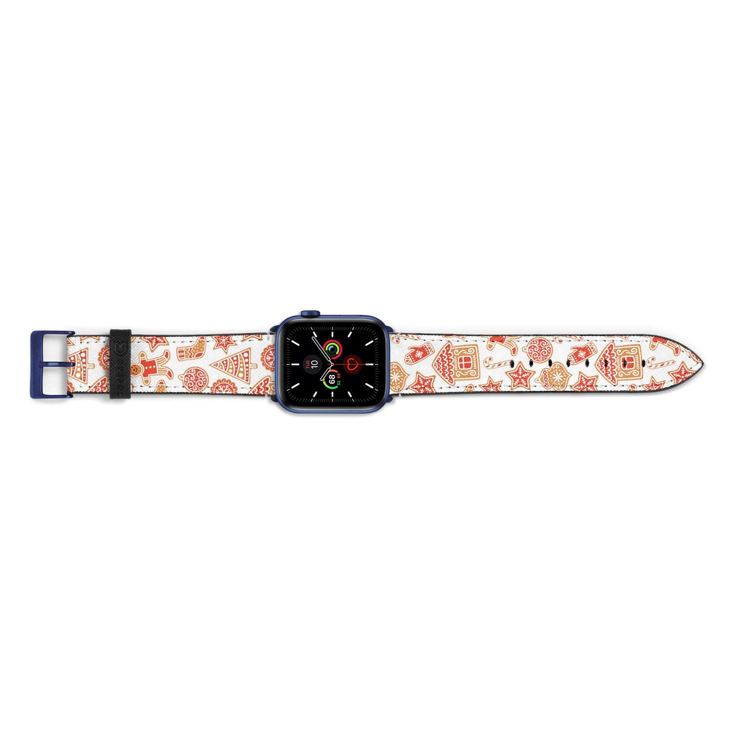 Christmas Gingerbread Apple Watch Strap Landscape Image Blue Hardware