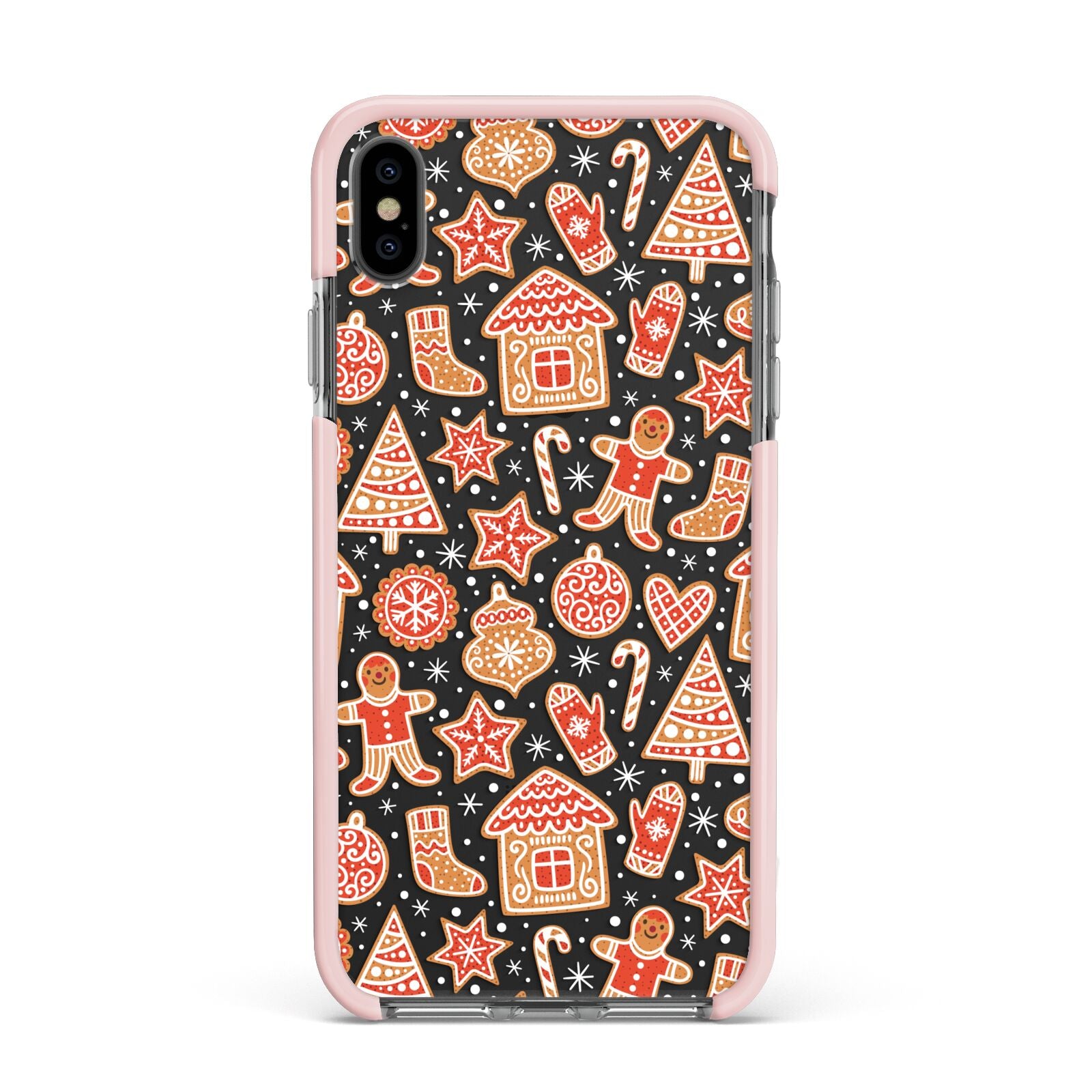 Christmas Gingerbread Apple iPhone Xs Max Impact Case Pink Edge on Black Phone