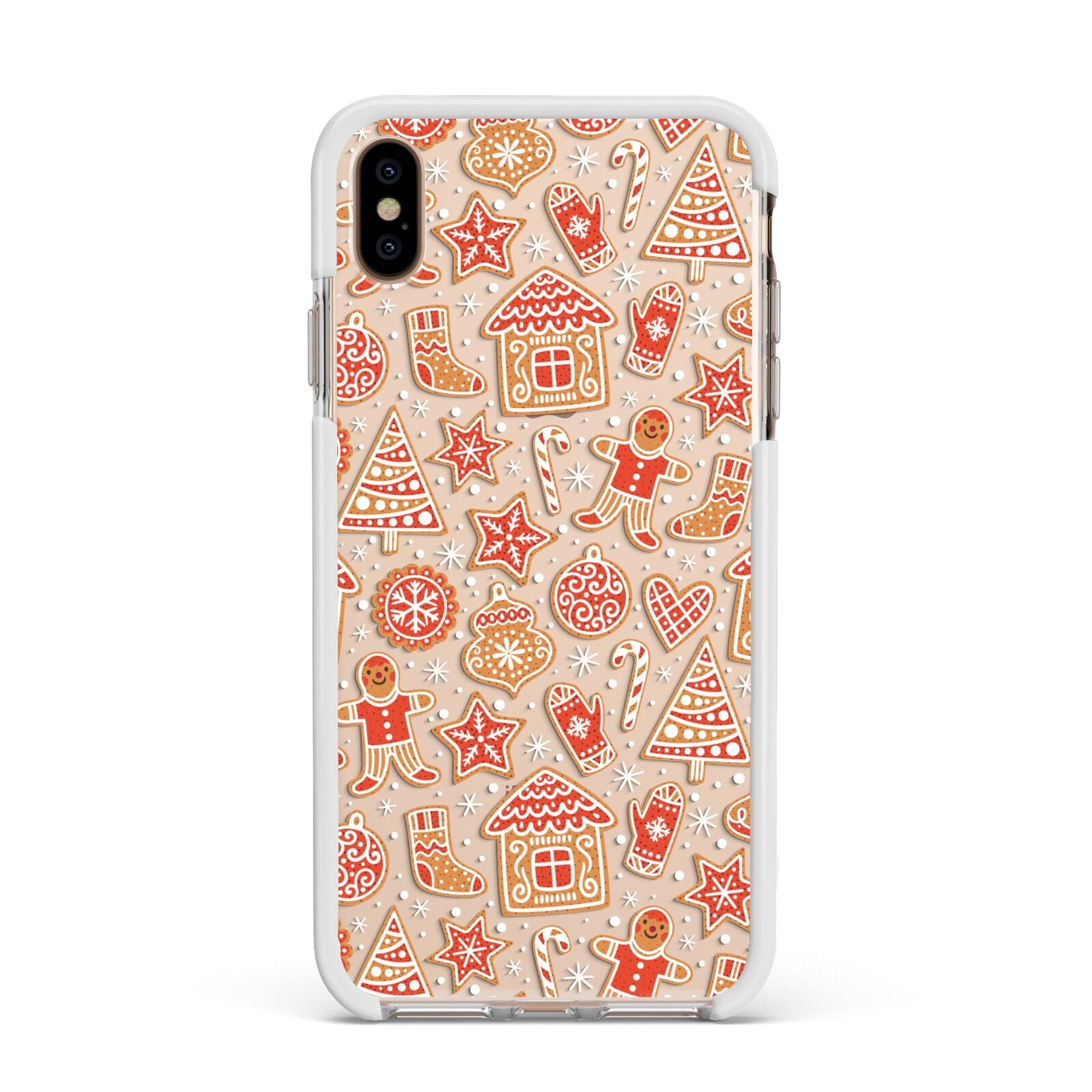 Christmas Gingerbread Apple iPhone Xs Max Impact Case White Edge on Gold Phone