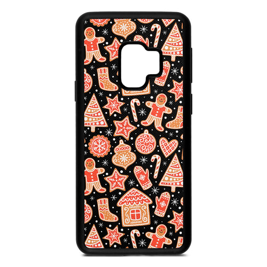 Christmas Gingerbread Black Saffiano Leather Samsung S9 Case