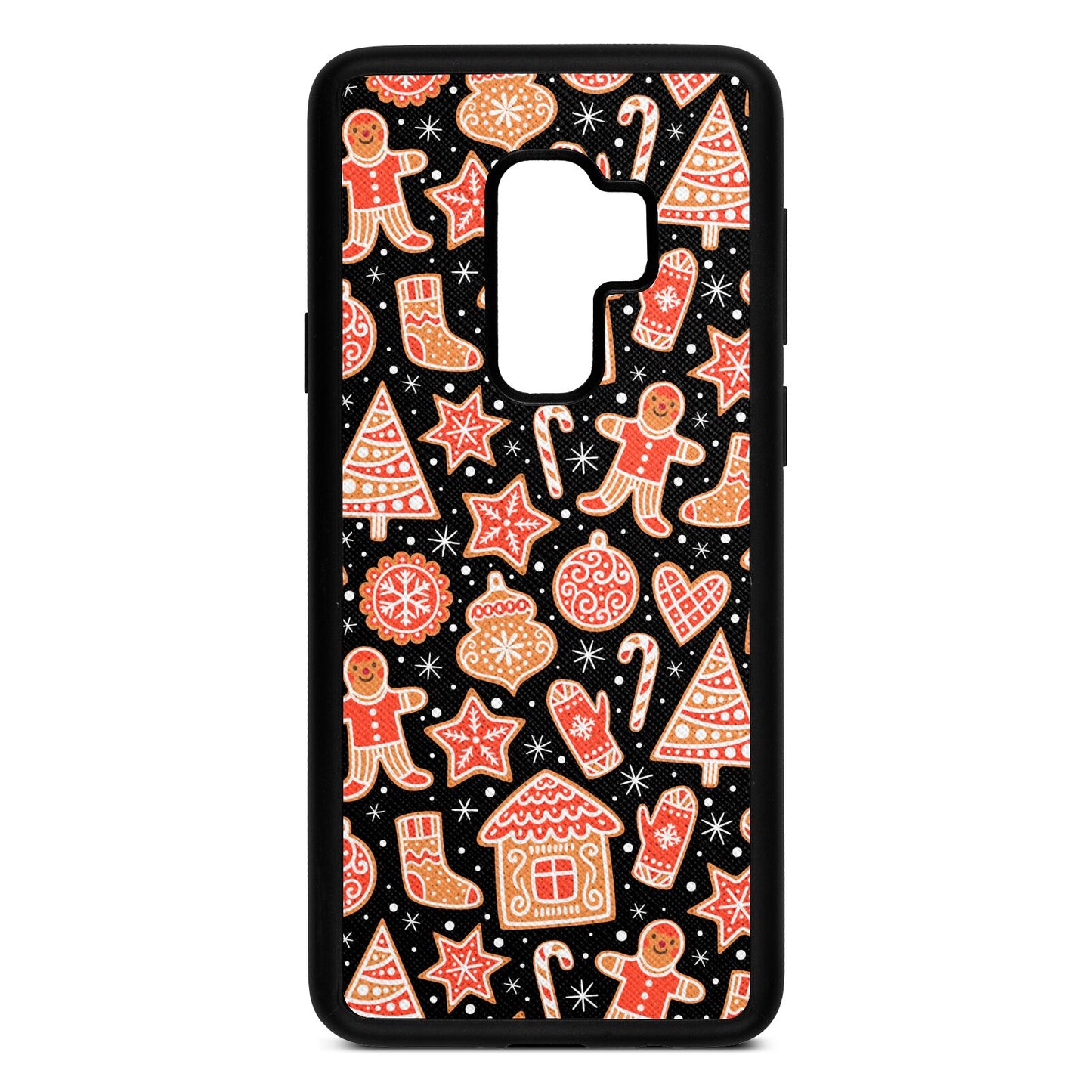 Christmas Gingerbread Black Saffiano Leather Samsung S9 Plus Case