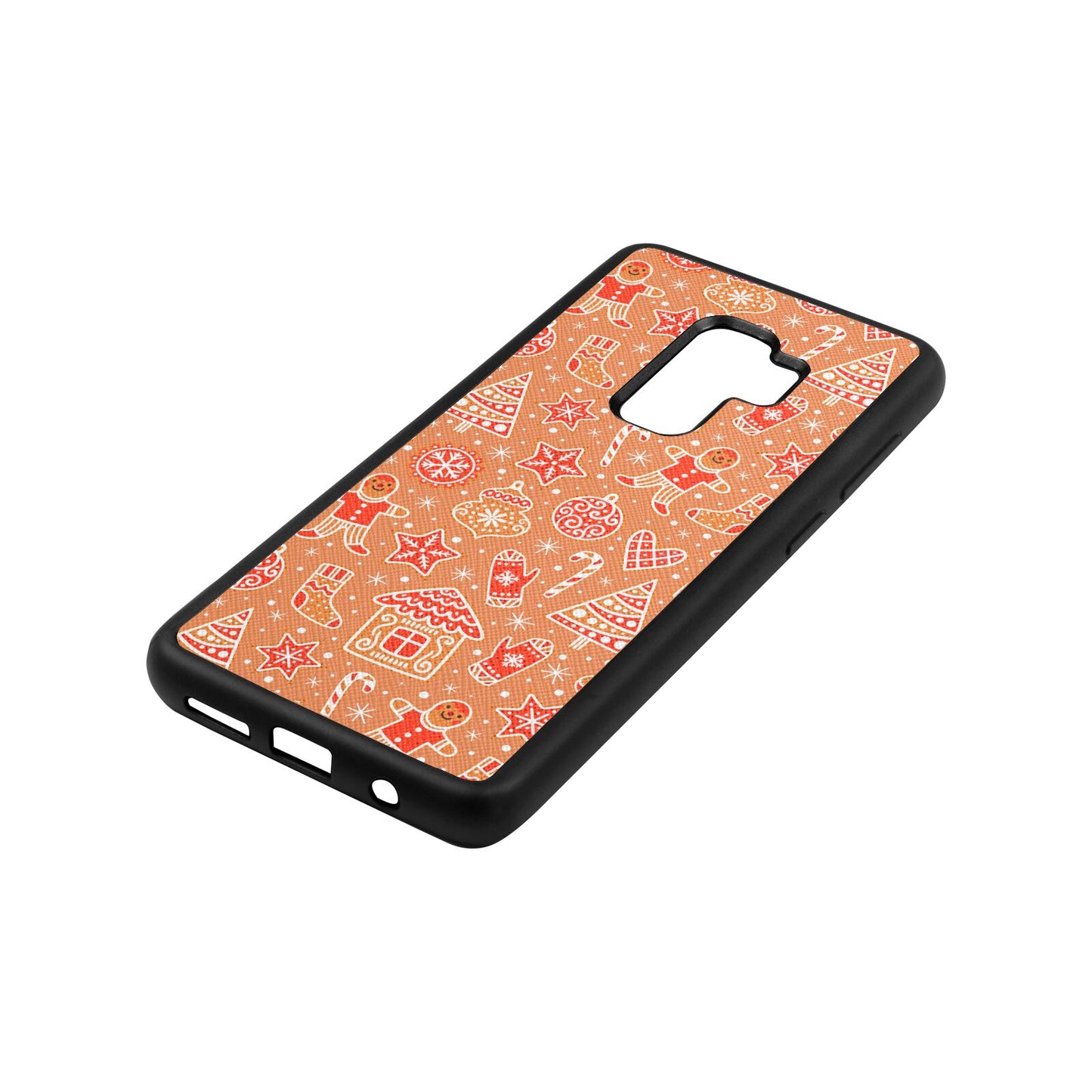 Christmas Gingerbread Orange Saffiano Leather Samsung S9 Plus Case Side Angle