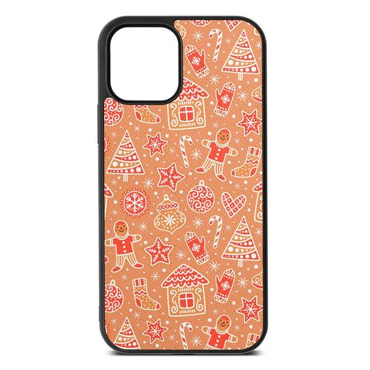 Christmas Gingerbread Orange Saffiano Leather iPhone 12 Case