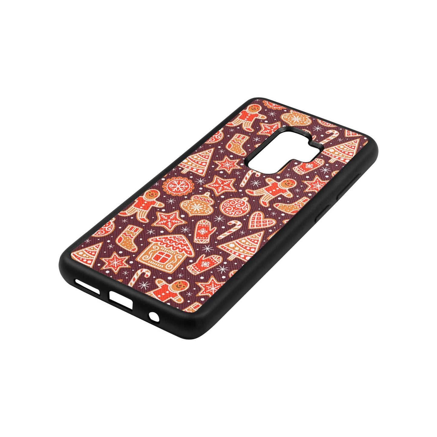 Christmas Gingerbread Rose Brown Saffiano Leather Samsung S9 Plus Case Side Angle